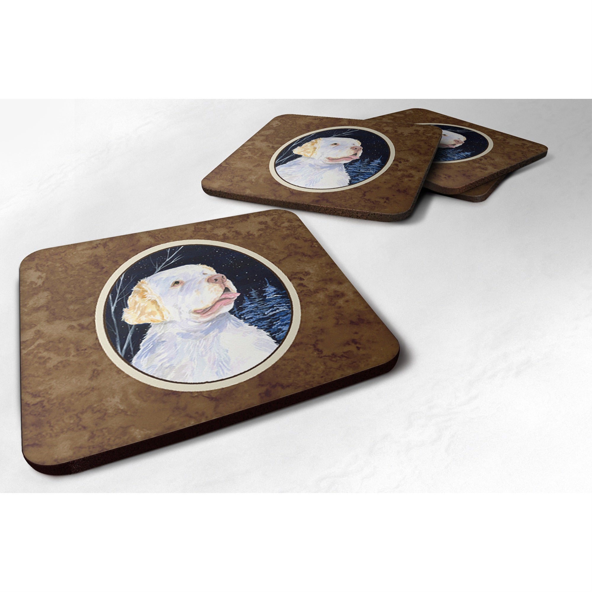 Caroline'S Treasures Ss8356Fc Starry Night Clumber Spaniel Foam Coasters Set Of 4 (Set Of 4), 3.5 H X 3.5 W, Multicolo