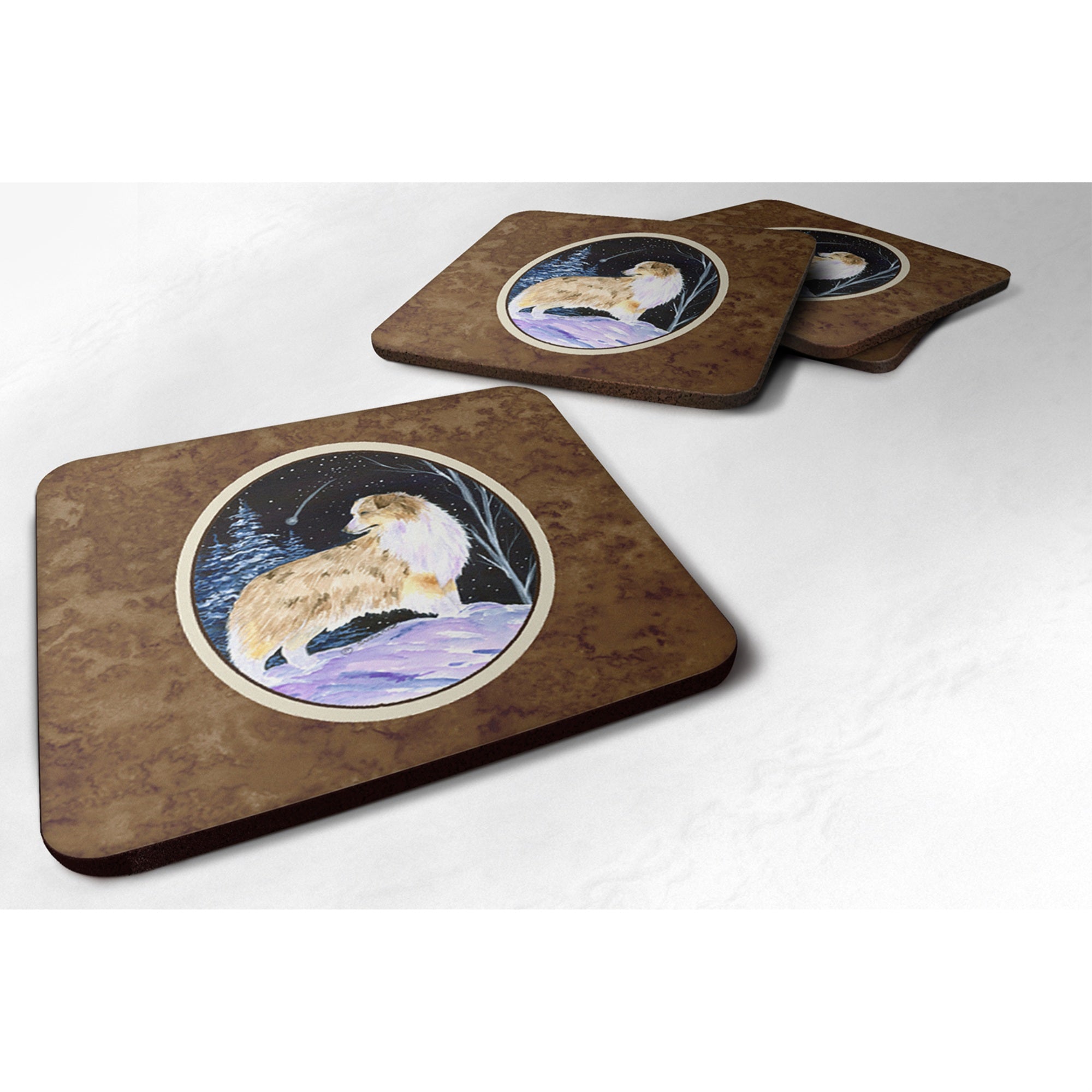 Caroline'S Treasures Ss8359Fc Starry Night Australian Shepherd Foam Coasters Set Of 4 (Set Of 4), 3.5 H X 3.5 W, Multi