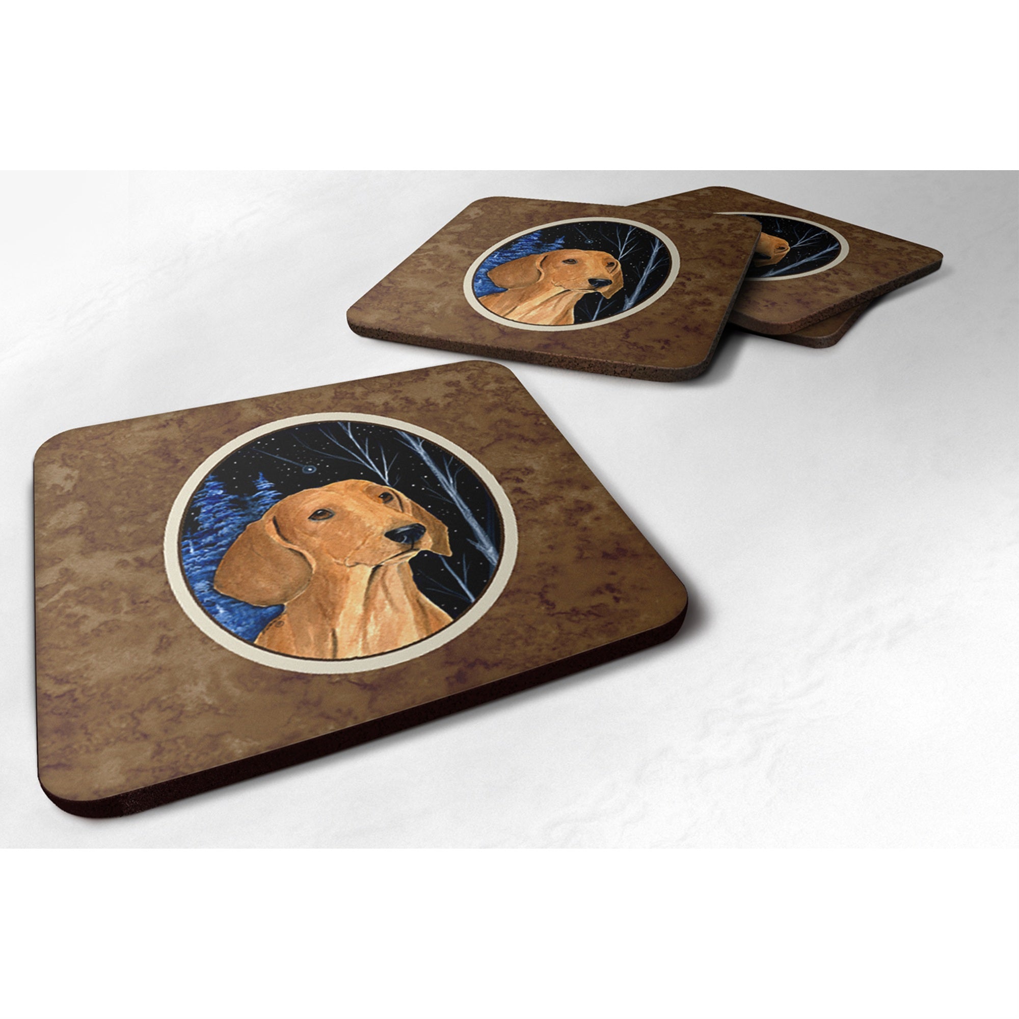 Caroline'S Treasures Ss8379Fc Starry Night Dachshund Foam Coasters Set Of 4 (Set Of 4), 3.5 H X 3.5 W, Multicolor