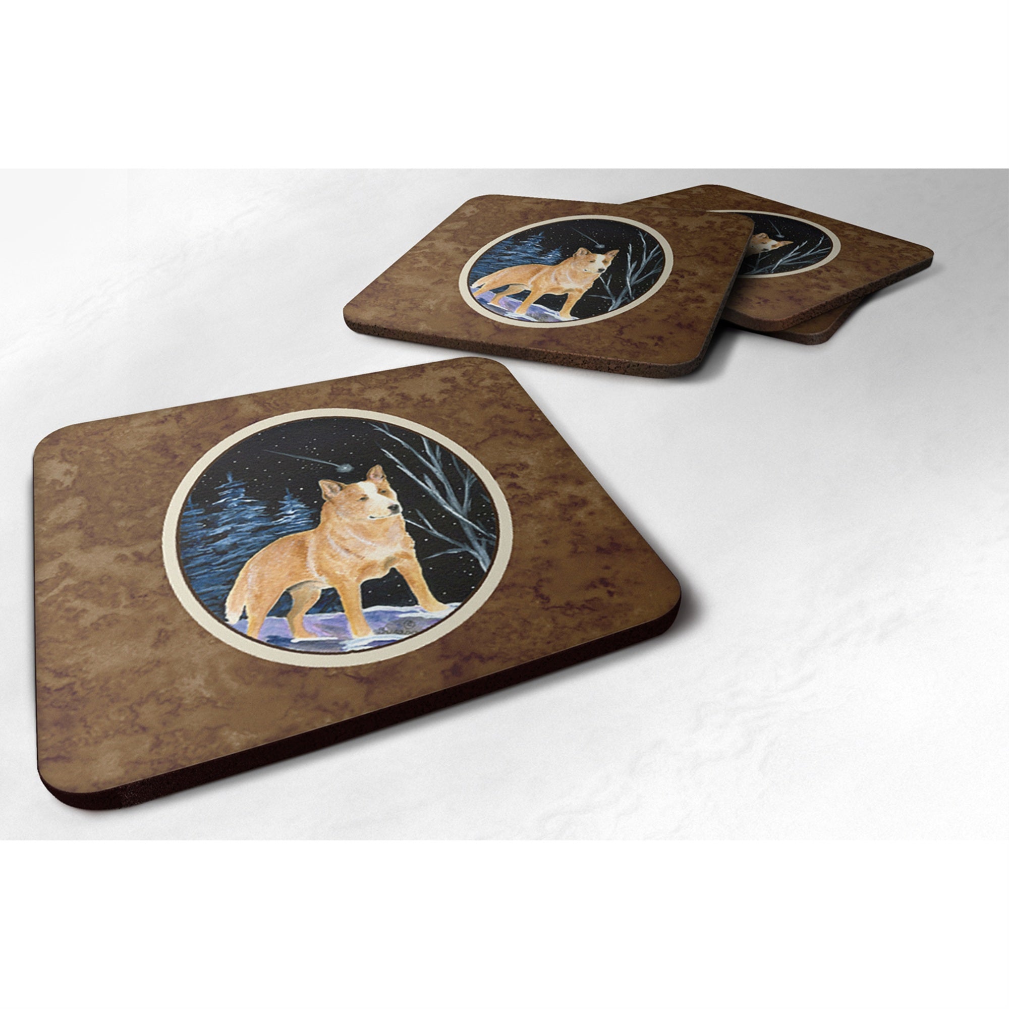 Caroline'S Treasures Ss8407Fc Starry Night Australian Cattle Dog Foam Coasters Set Of 4 (Set Of 4), 3.5 H X 3.5 W, Mul
