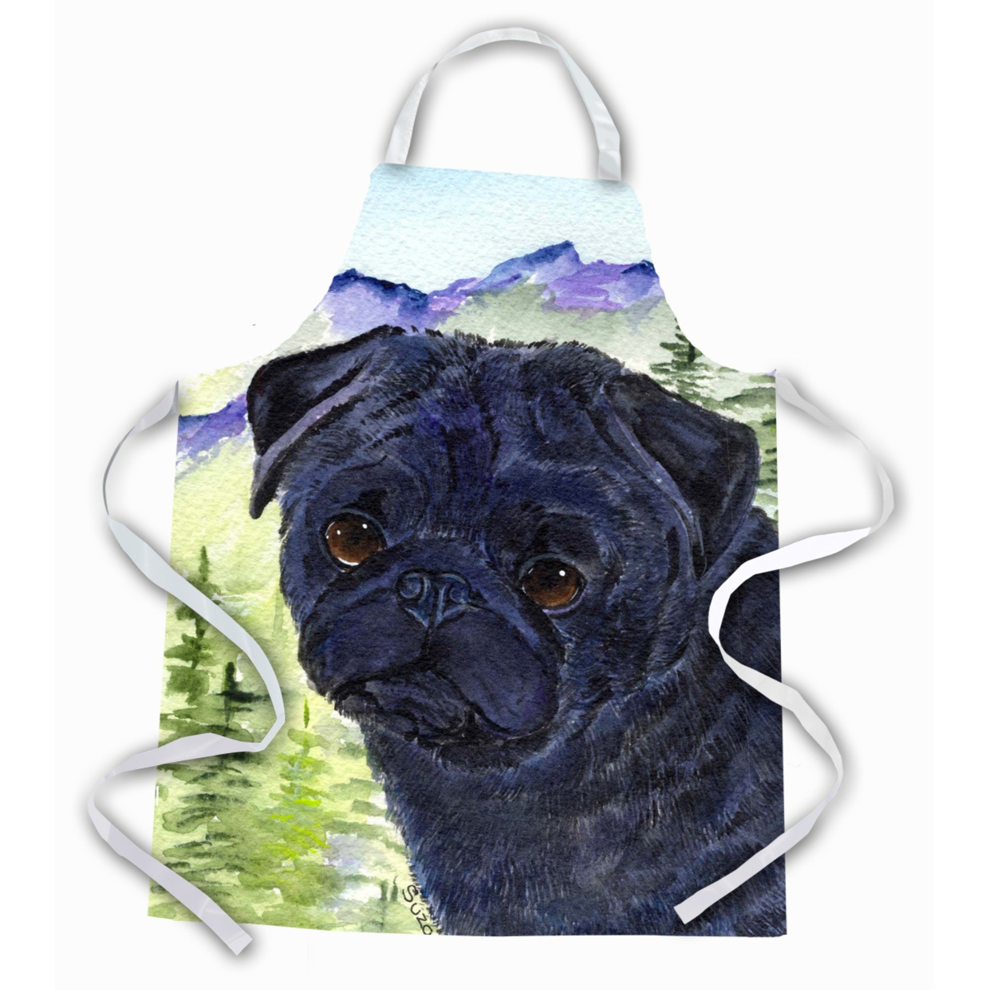 Caroline'S Treasures Ss8420Apron In The Mountains Black Pug Apron, Large, Multicolor