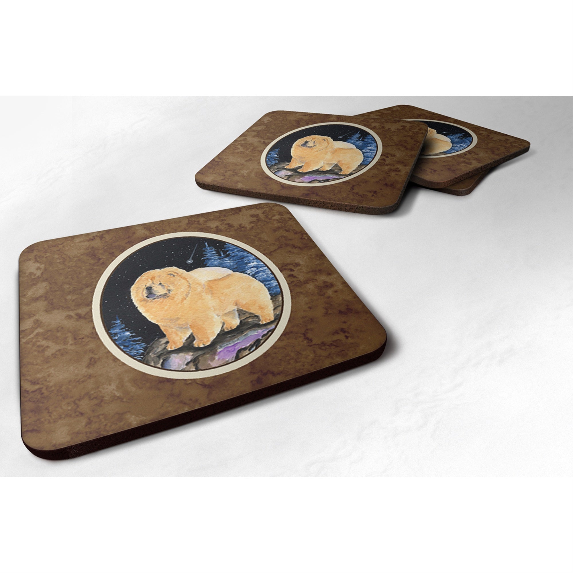 Caroline'S Treasures Ss8454Fc Starry Night Chow Chow Foam Coasters Set Of 4 (Set Of 4), 3.5 H X 3.5 W, Multicolor