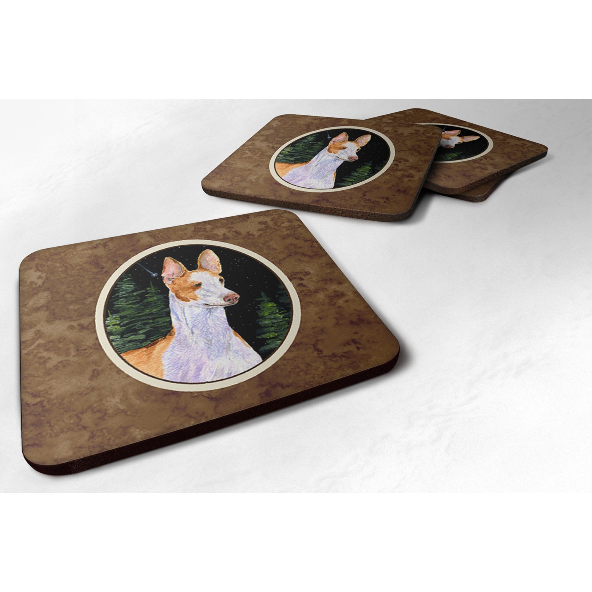 Caroline'S Treasures Ss8495Fc Starry Night Ibizan Hound Foam Coasters Set Of 4 (Set Of 4), 3.5 H X 3.5 W, Multicolor