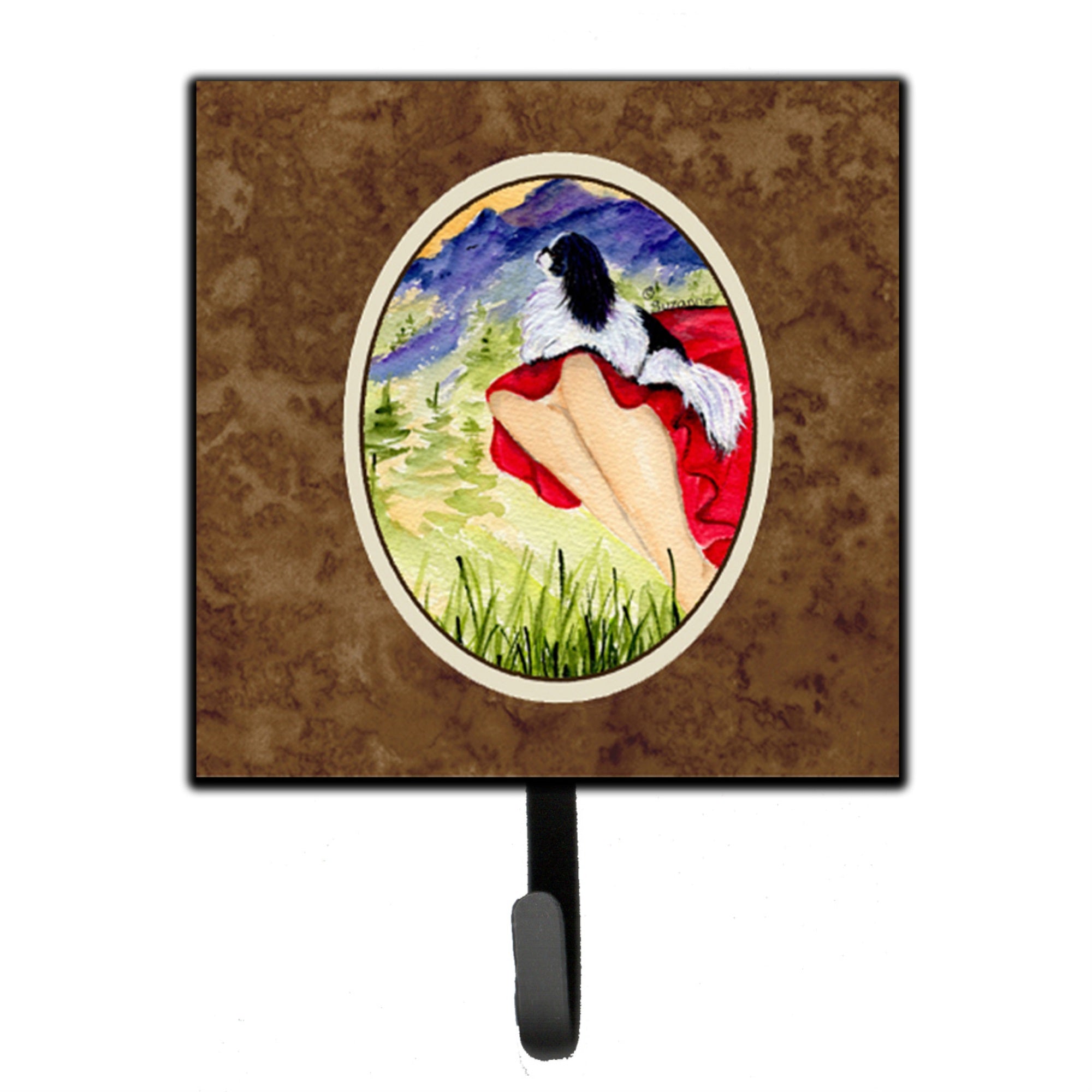 Caroline'S Treasures Ss8524Sh4 Lady With Her Japanese Chin Leash Holder Or Key Hook, Small, Multicolor