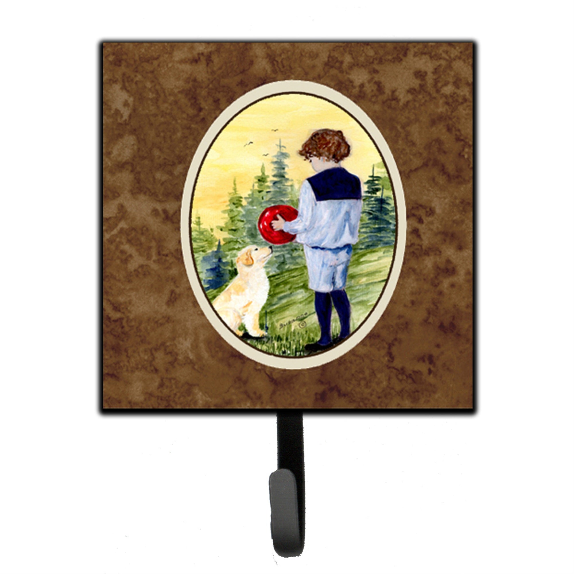 Caroline'S Treasures Ss8530Sh4 Little Boy With His Golden Retriever Leash Holder Or Key Hook, Small, Multicolor
