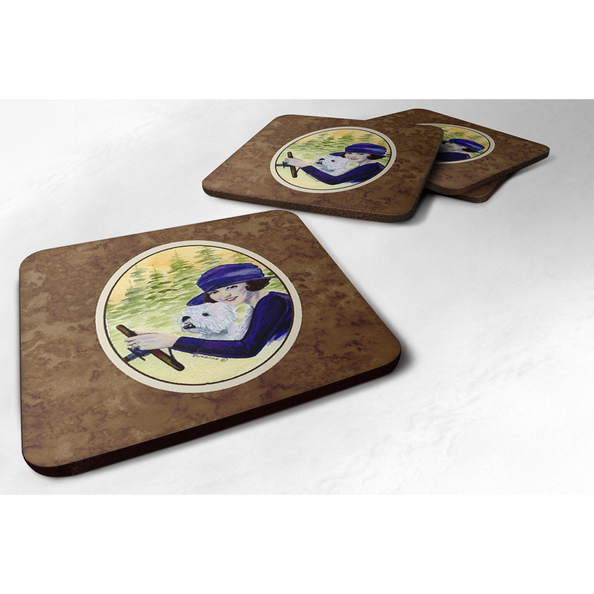 Caroline'S Treasures Ss8532Fc Woman Driving With Her Westie Foam Coasters (Set Of 4), 3.5 H X 3.5 W, Multicolor