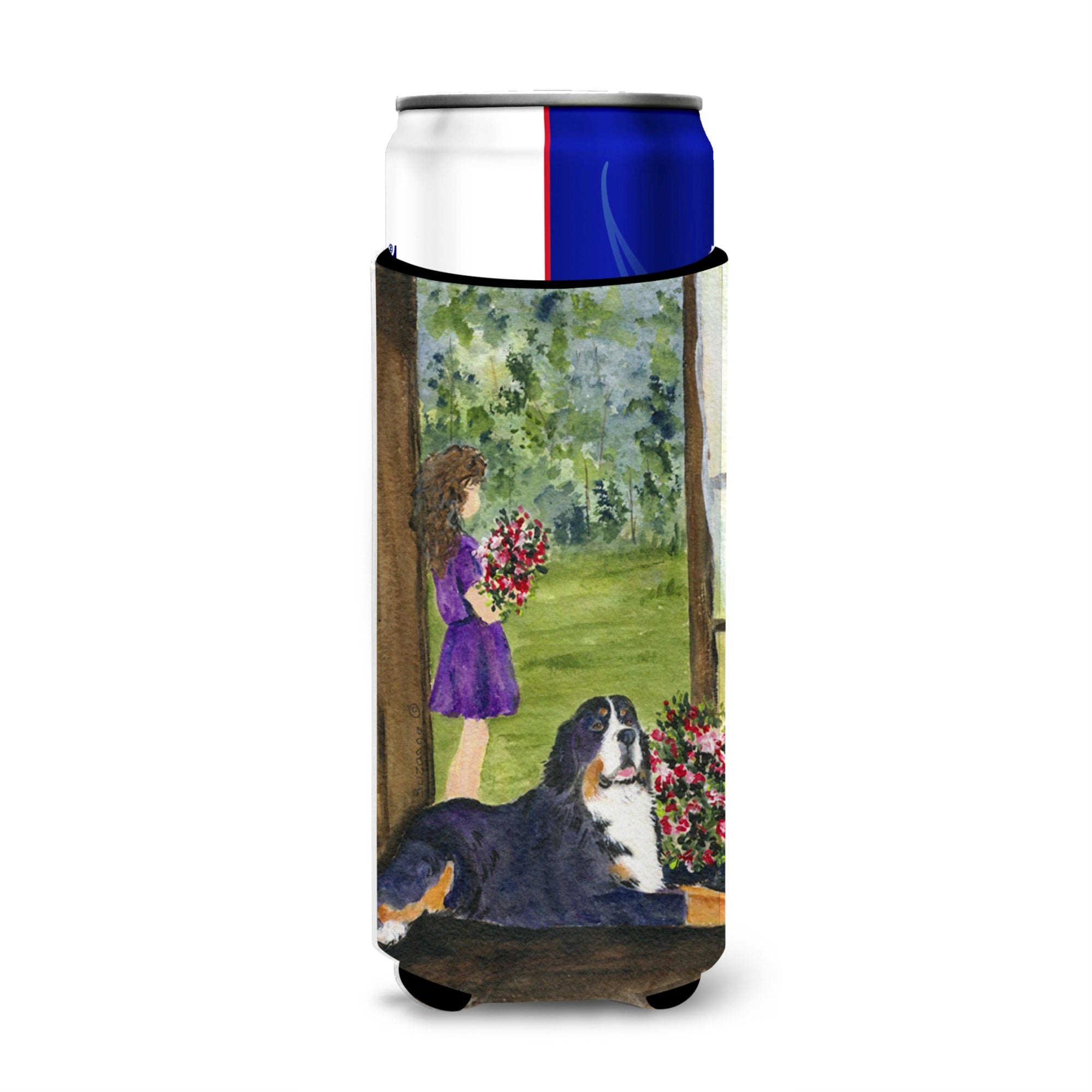Little Girl With Her Bernese Mountain Dog Ultra Beverage Insulators For Slim Cans Ss8535Muk