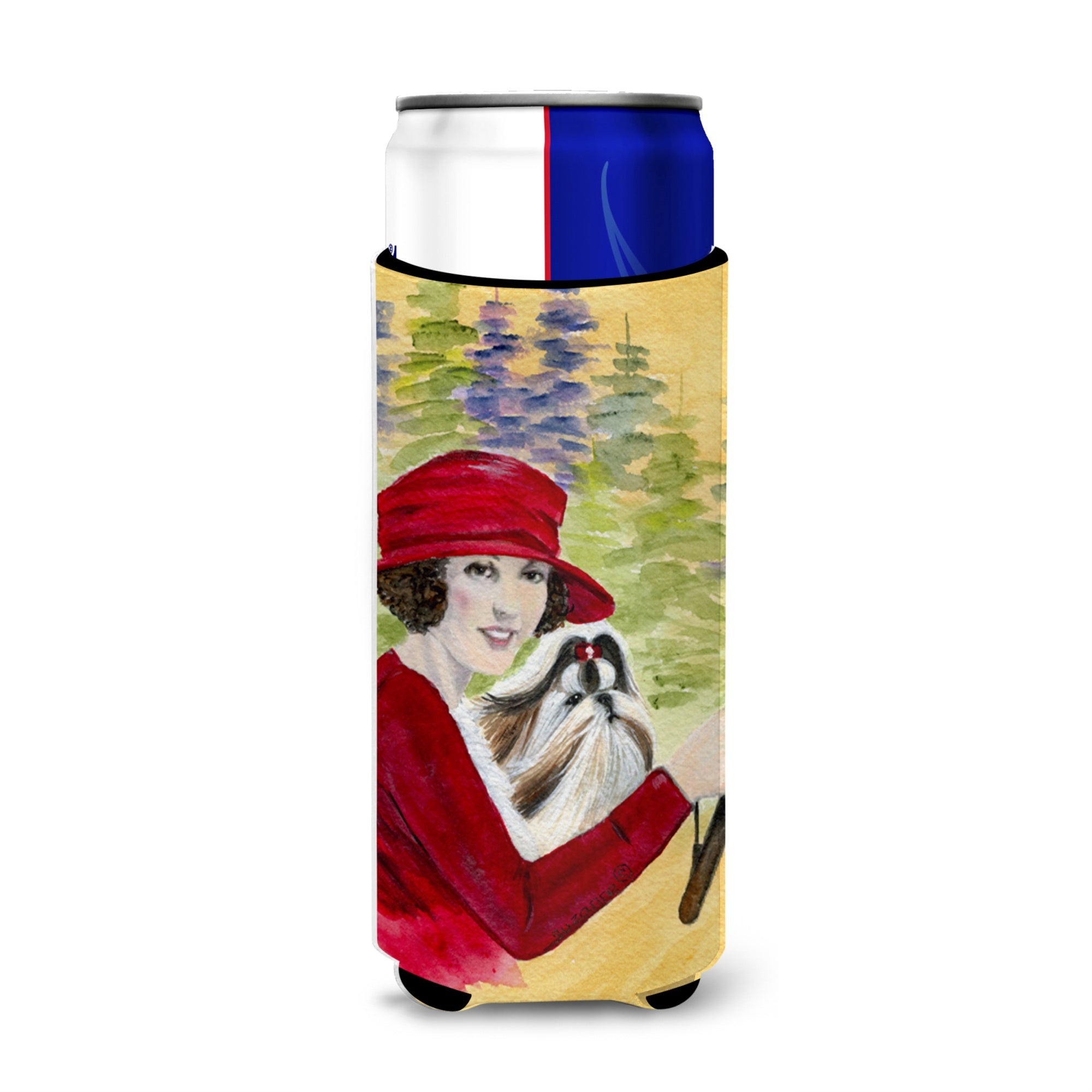 Lady Driving With Her Shih Tzu Ultra Beverage Insulators For Slim Cans Ss8539Muk