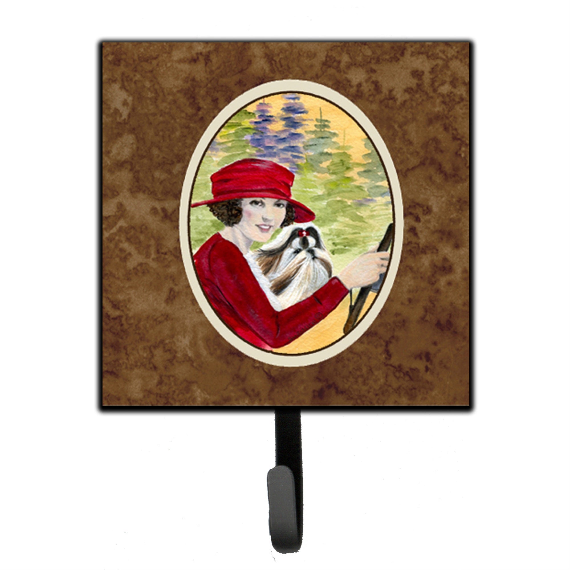 Caroline'S Treasures Lady Driving With Her Shih Tzu Leash Holder Or Key Hooks, Small, Multicolor