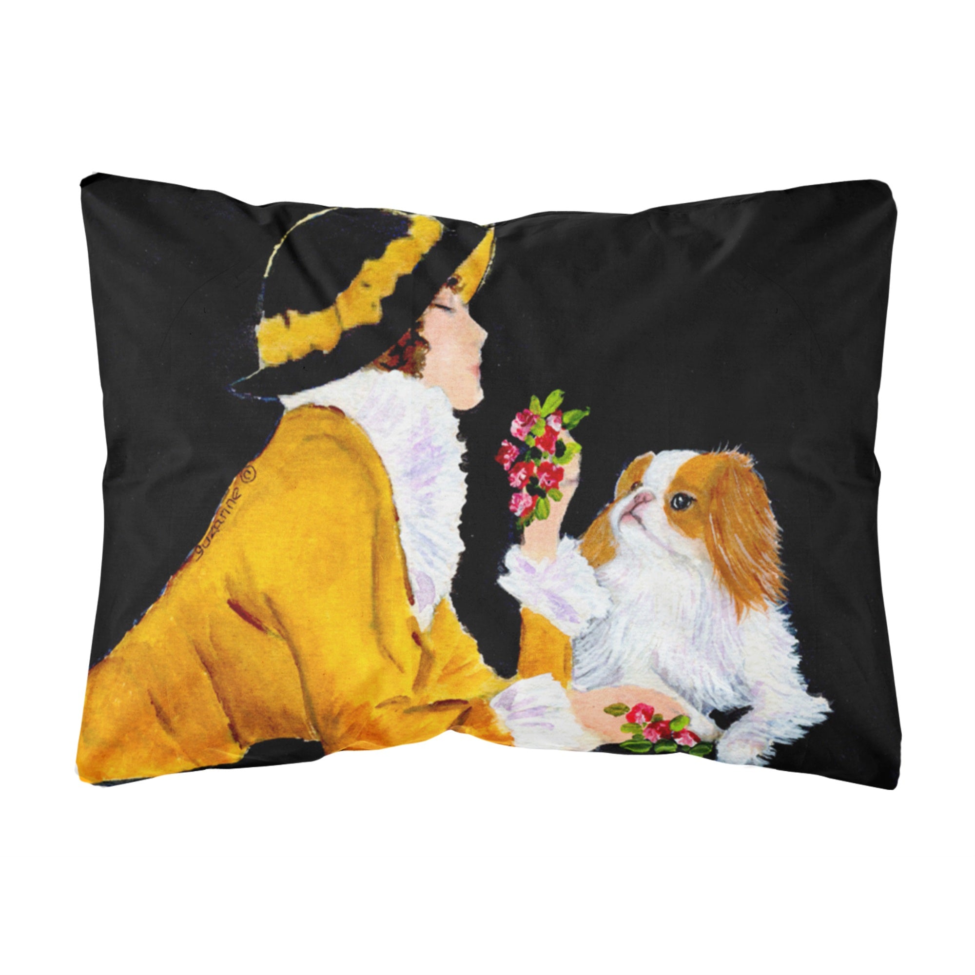 Caroline'S Treasures Lady With Her Japanese Chin Decorative Canvas Fabric Pillow, Large, Multicolor