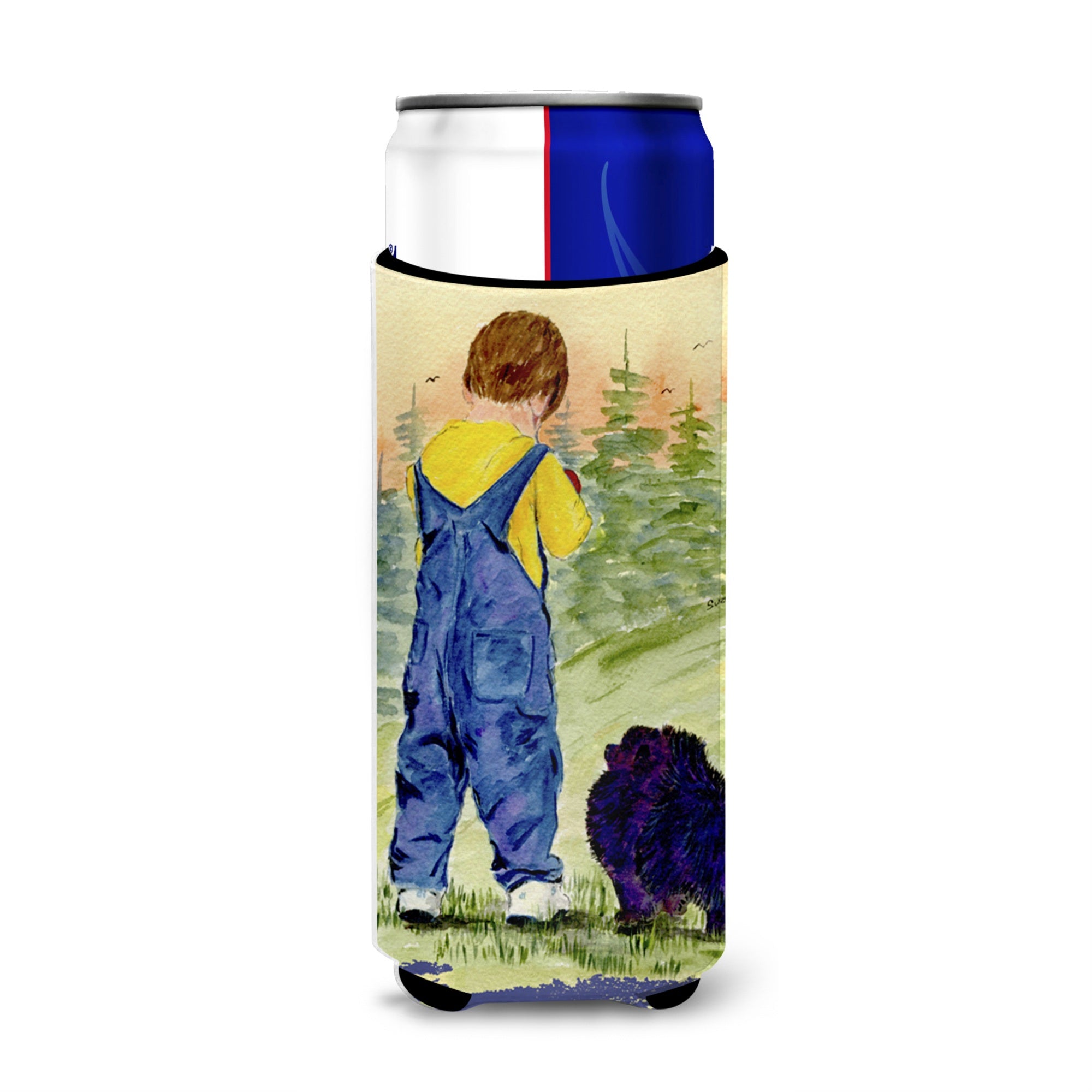Little Boy With His  Pomeranian Ultra Beverage Insulators For Slim Cans Ss8544Muk