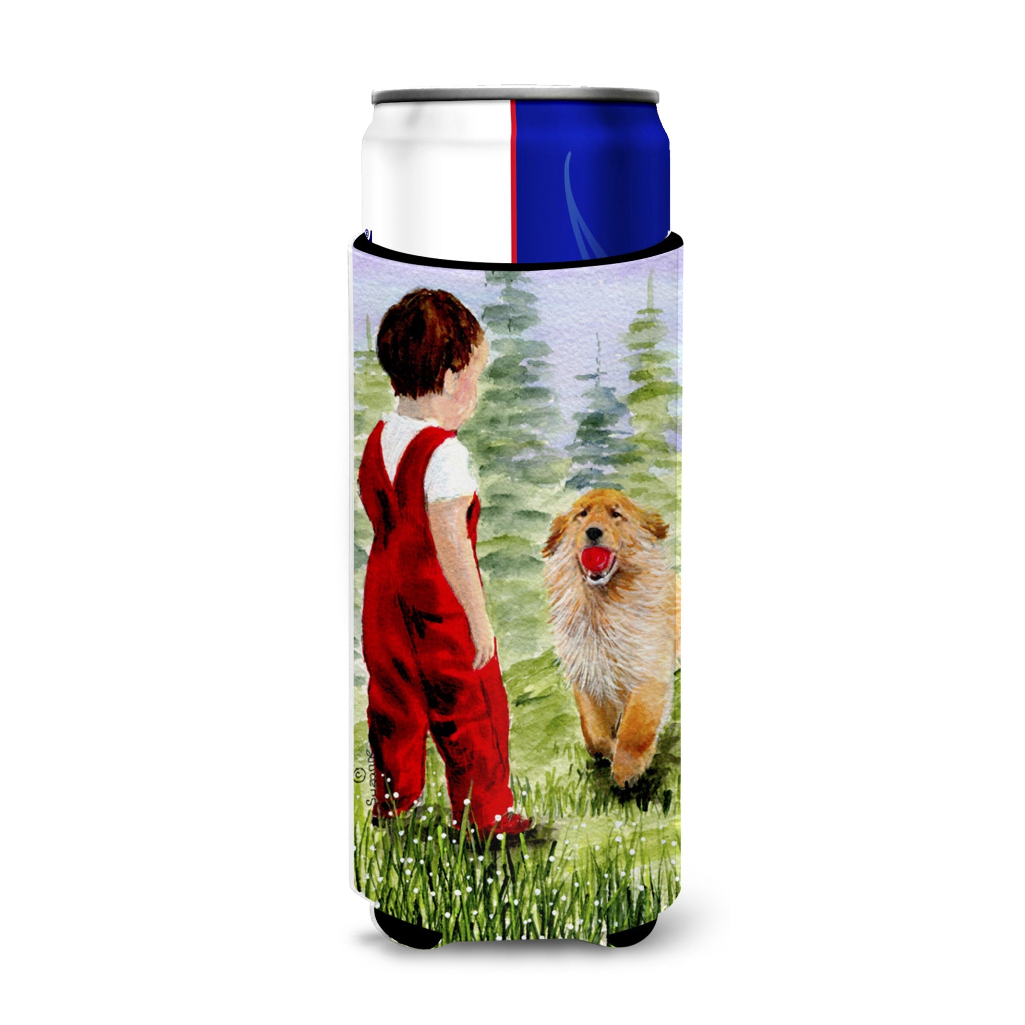 Little Boy With His  Golden Retriever Ultra Beverage Insulators For Slim Cans Ss8545Muk