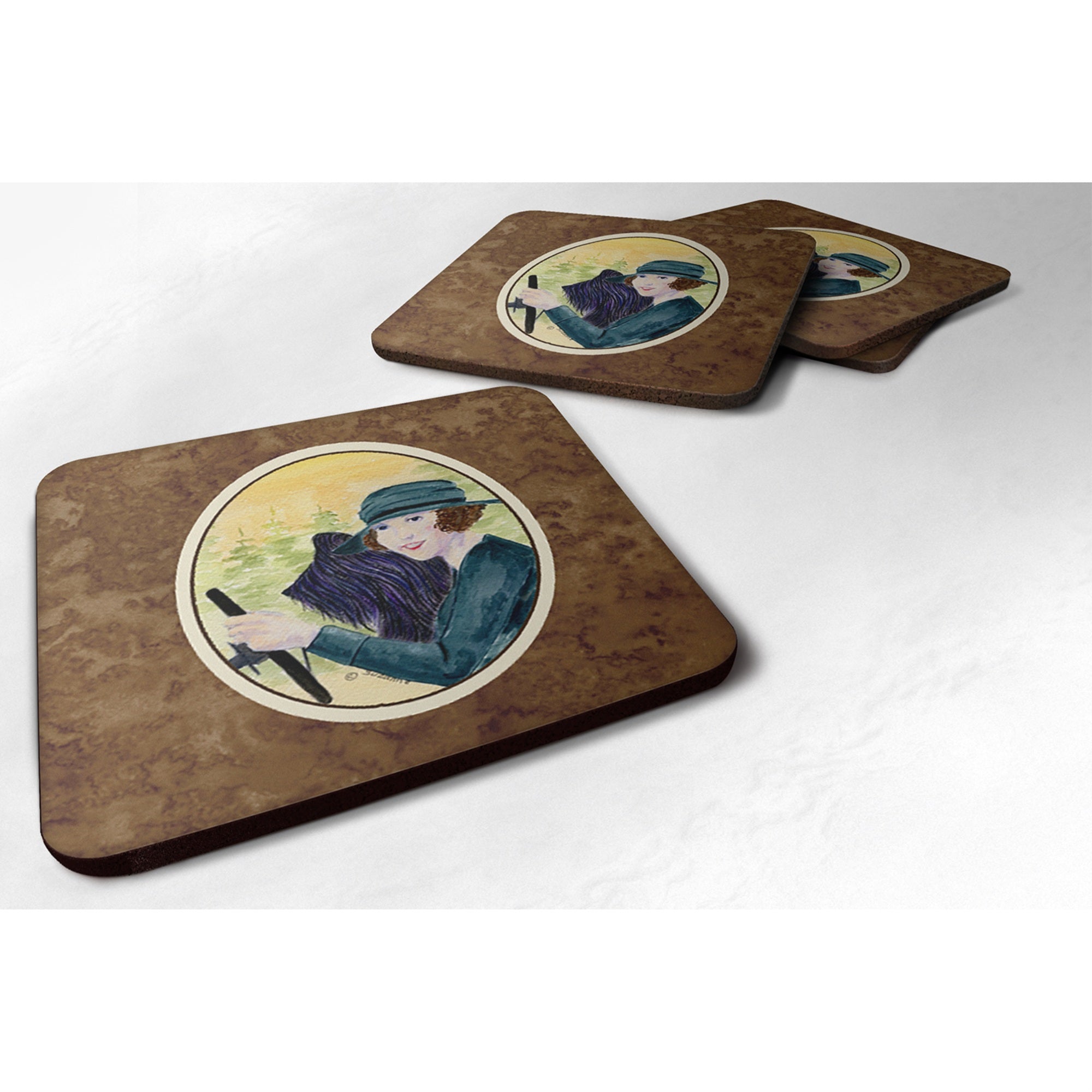 Caroline'S Treasures Ss8549Fc Lady Driving With Her Briard Foam Coasters (Set Of 4), 3.5 H X 3.5 W, Multicolor