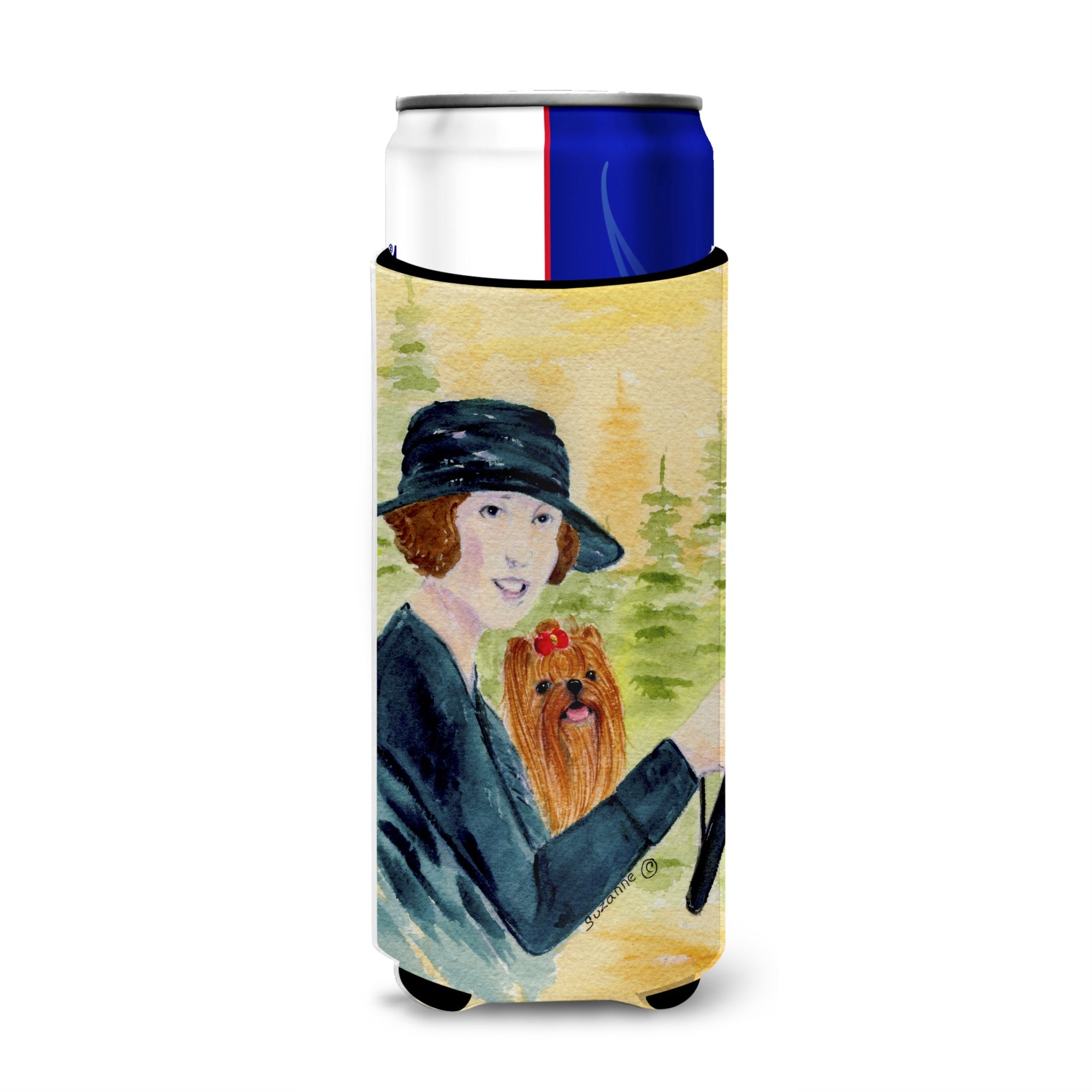 Lady Driving With Her Yorkie Ultra Beverage Insulators For Slim Cans Ss8550Muk