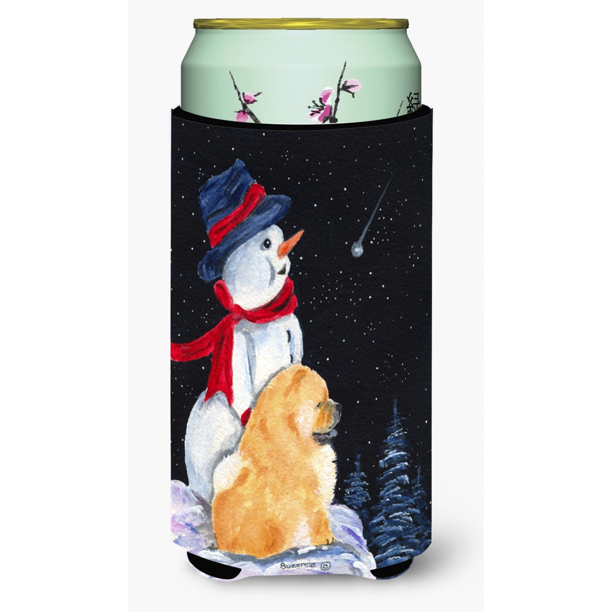 Snowman With Chow Chow  Tall Boy Beverage Insulator Beverage Insulator Hugger