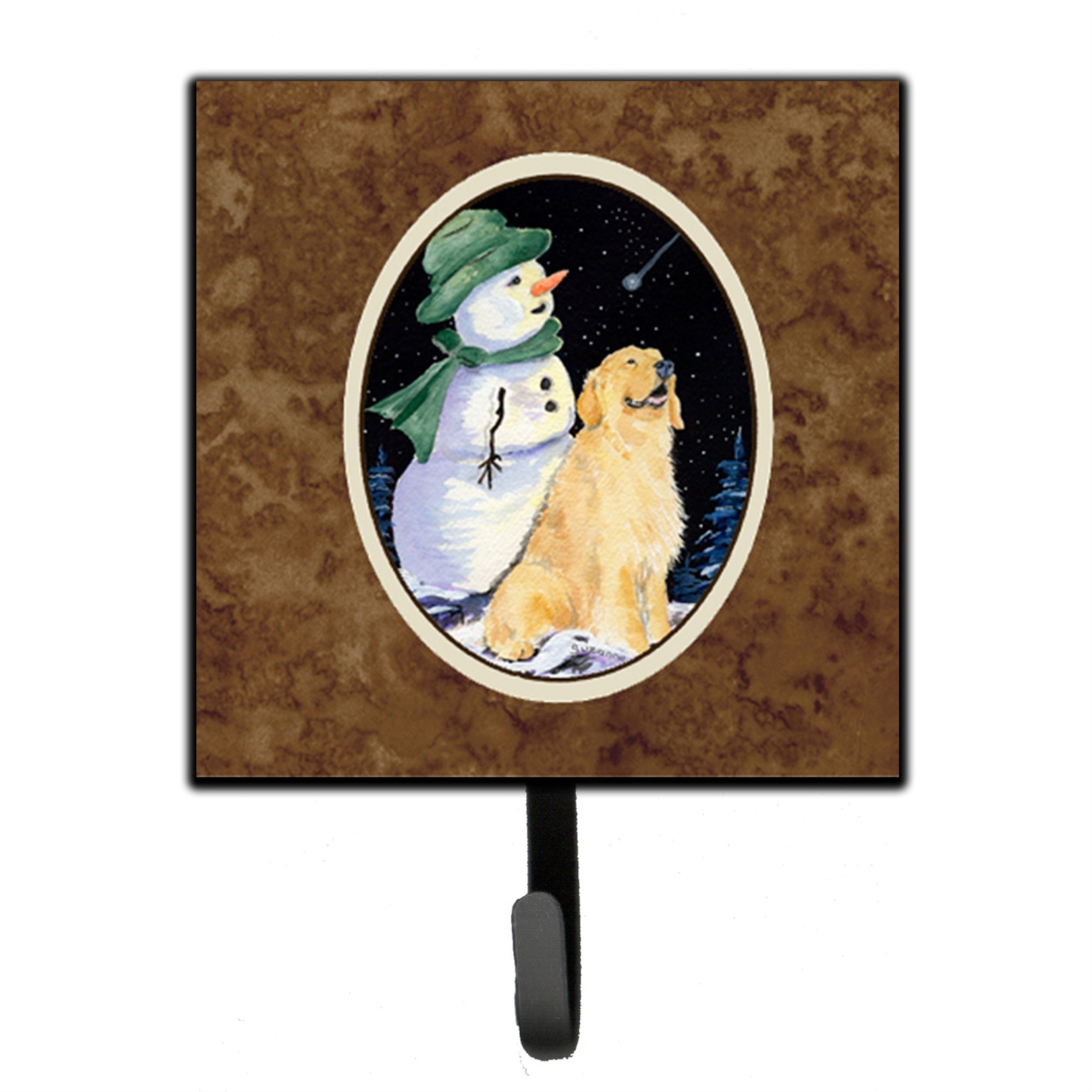Caroline'S Treasures Ss8577Sh4 Golden Retriever With Snowman In Green Hat Leash Holder Or Key Hook, Small, Multicolor