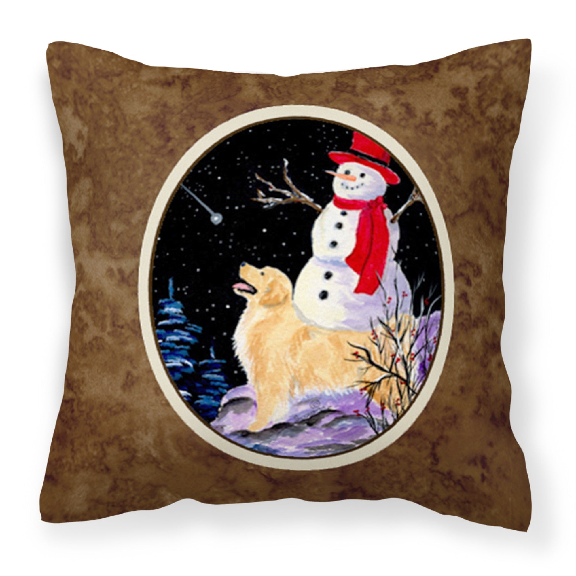 Caroline'S Treasures Ss8579Pw1414 Golden Retriever With Snowman In Red Hat Pillow, Large, Multicolor