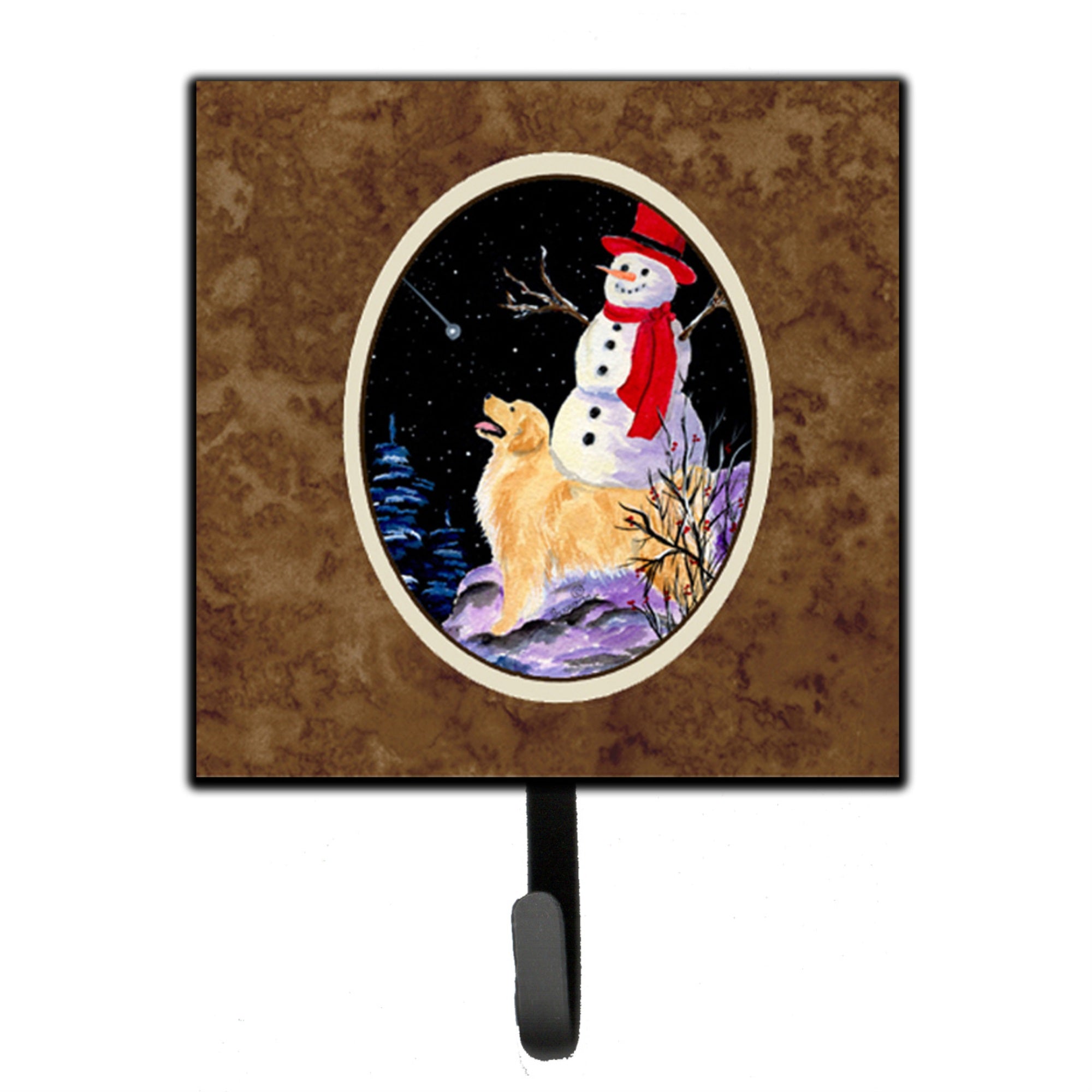 Caroline'S Treasures Ss8579Sh4 Golden Retriever With Snowman In Red Hat Leash Holder Or Key Hook, Small, Multicolor