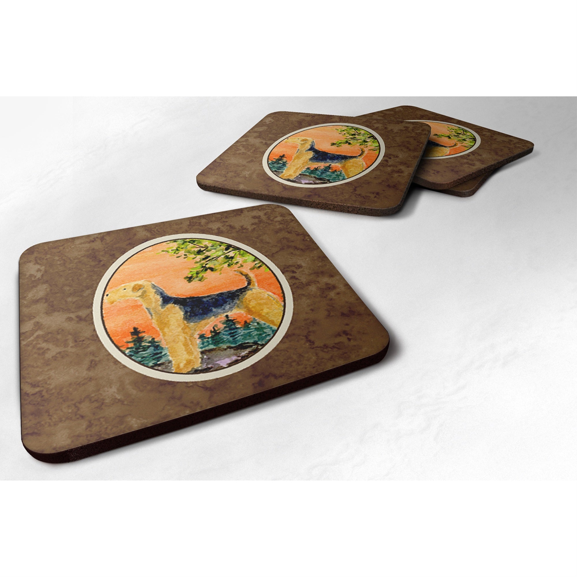 Caroline'S Treasures Ss8850Fc Airedale Foam Coasters (Set Of 4), 3.5 H X 3.5 W, Multicolor