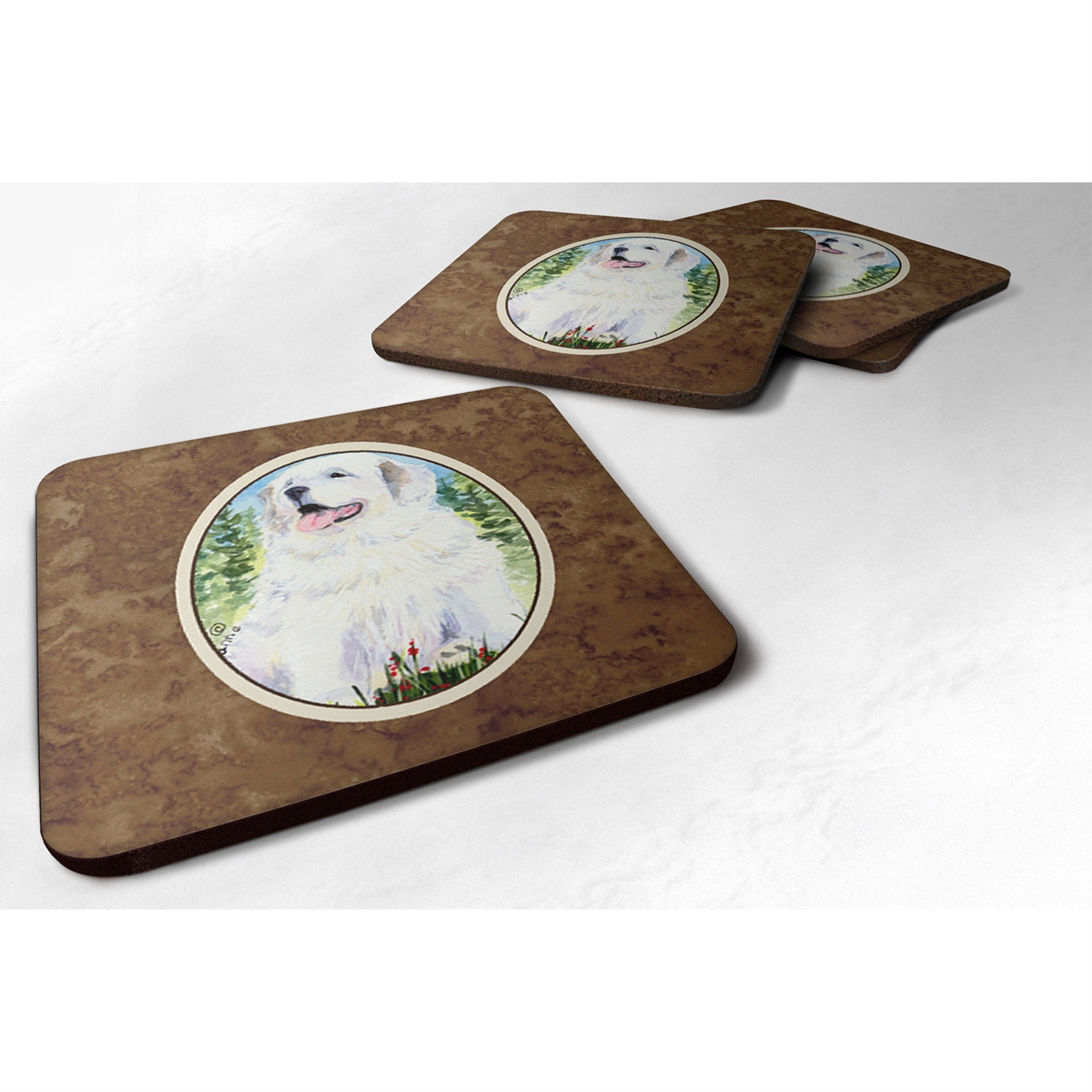 Caroline'S Treasures Ss8866Fc Great Pyrenees Foam Coasters (Set Of 4), 3.5 H X 3.5 W, Multicolor