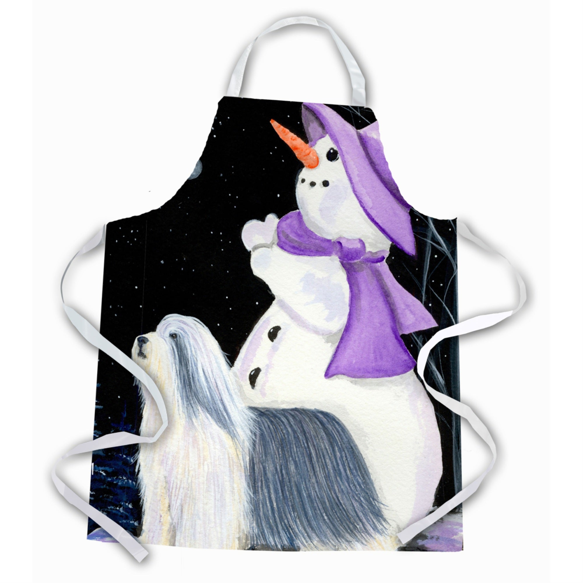 Caroline'S Treasures Ss8947Apron Snowman With Bearded Collie Apron, Large, Multicolor