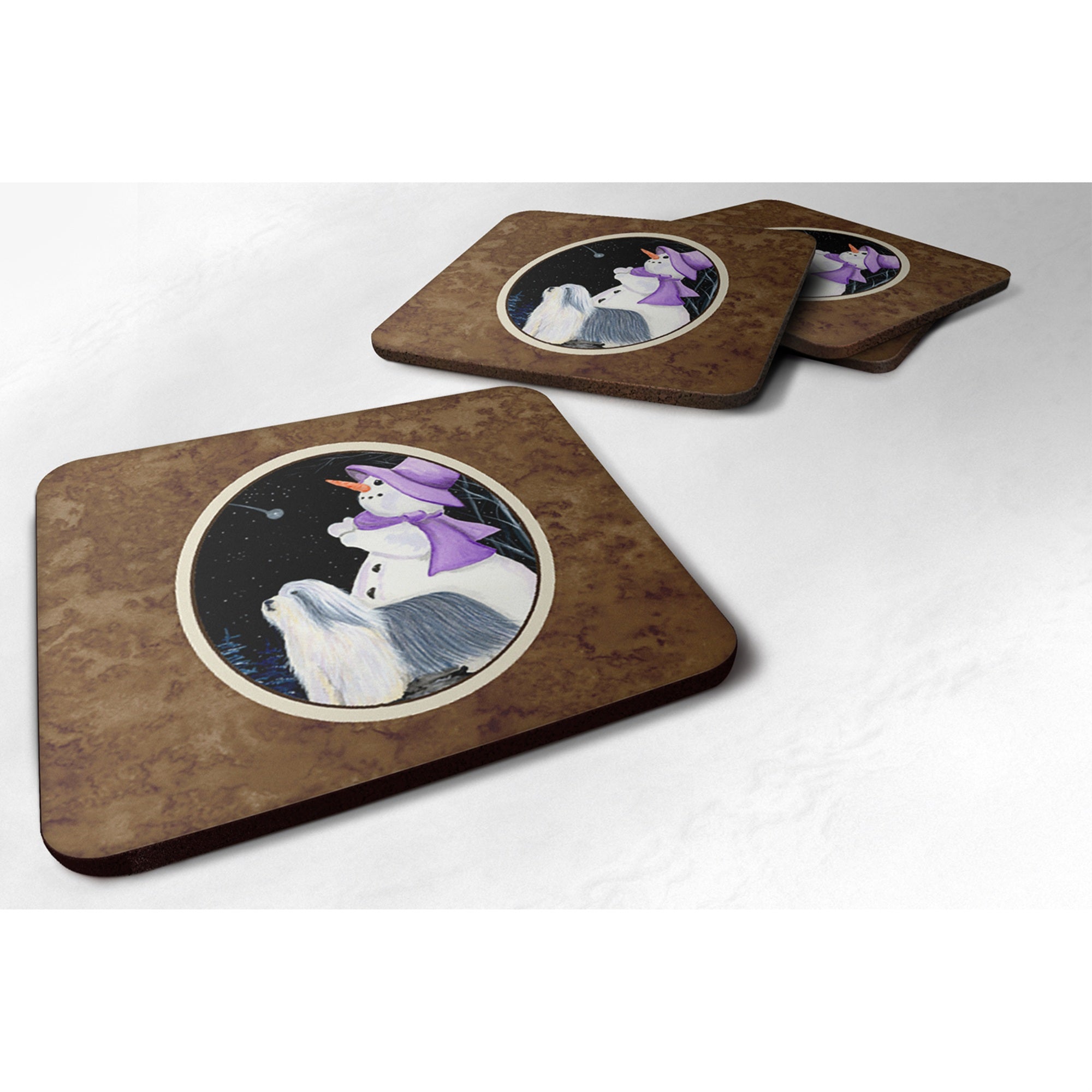 Caroline'S Treasures Ss8947Fc Snowman With Bearded Collie Foam Coasters Set Of 4 (Set Of 4), 3.5 H X 3.5 W, Multicolor