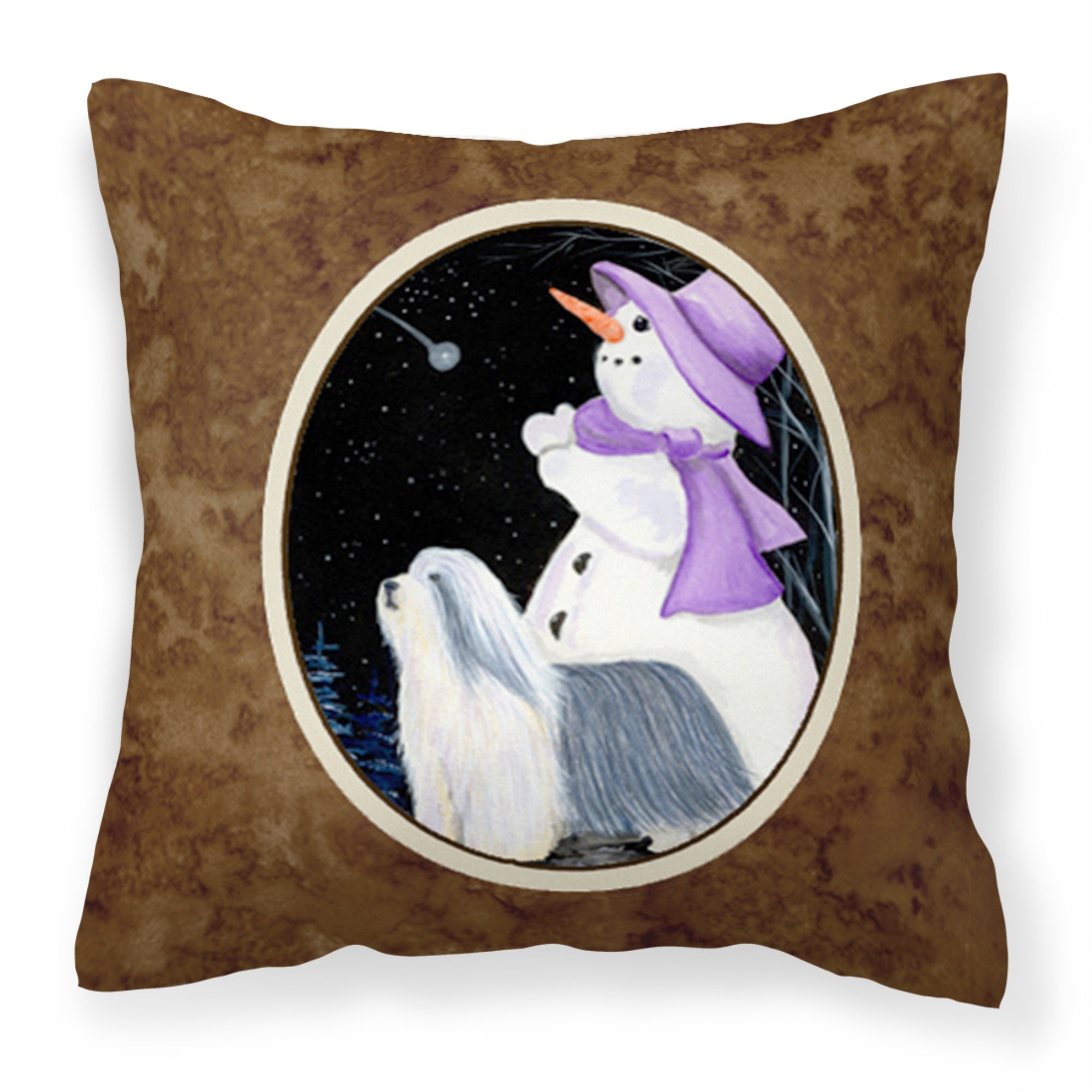 Caroline'S Treasures Ss8947Pw1414 Snowman With Bearded Collie Fabric Pillow, Large, Multicolor