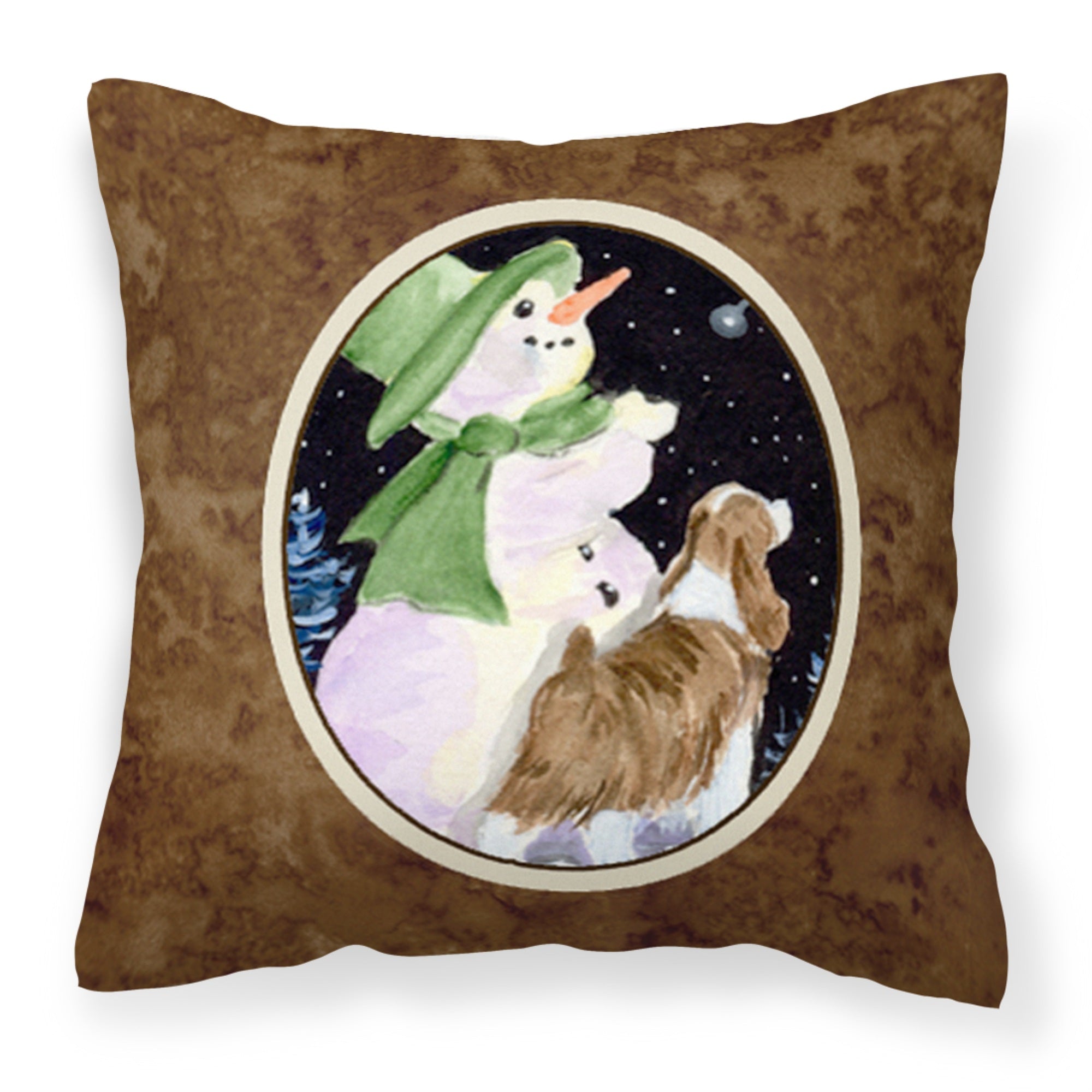 Caroline'S Treasures Ss8949Pw1414 Snowman With Springer Spaniel Fabric Pillow, Large, Multicolor
