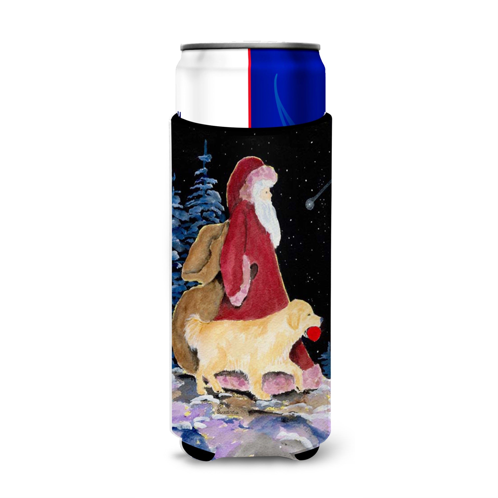 Santa Claus With  Golden Retriever Ultra Beverage Insulators For Slim Cans Ss8973Muk