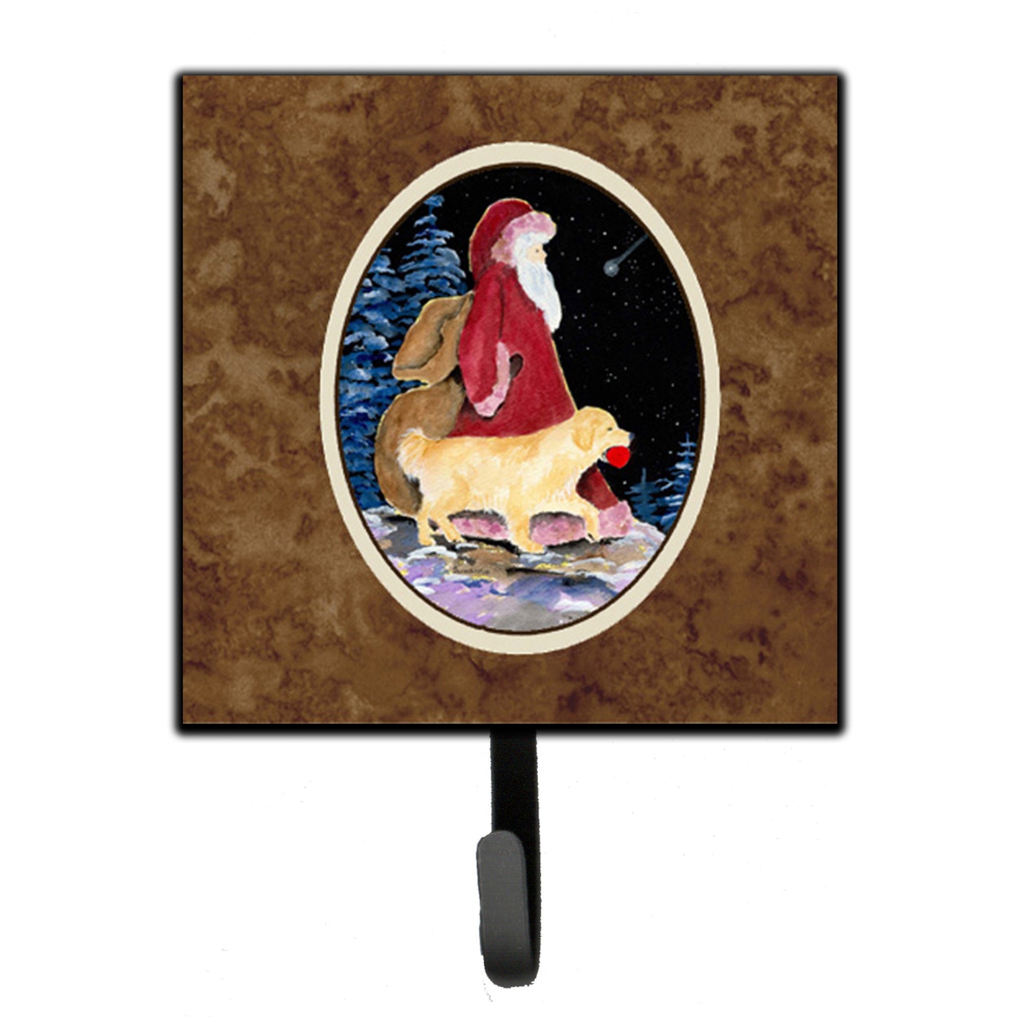 Caroline'S Treasures Ss8973Sh4 Santa Claus With Golden Retriever Leash Holder Or Key Hook, Small, Multicolor