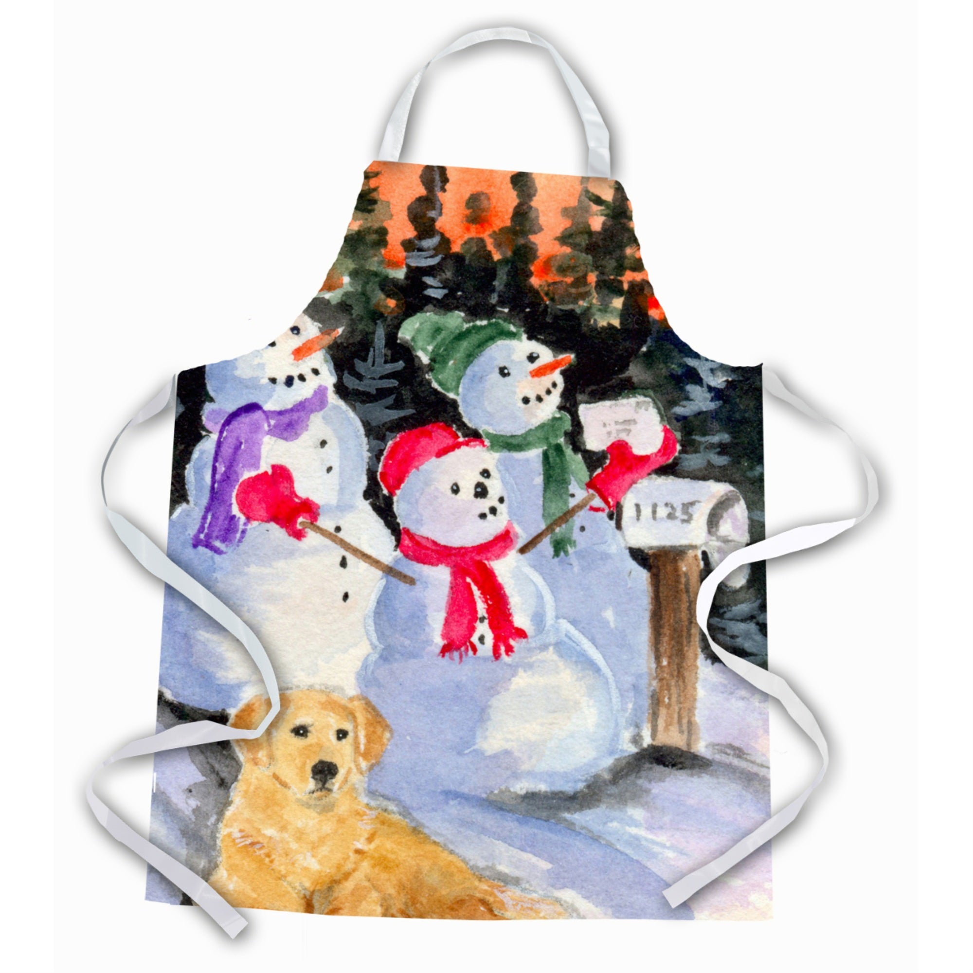 Caroline'S Treasures Ss8989Apron Snowman With Golden Retriever Apron, Large, Multicolor