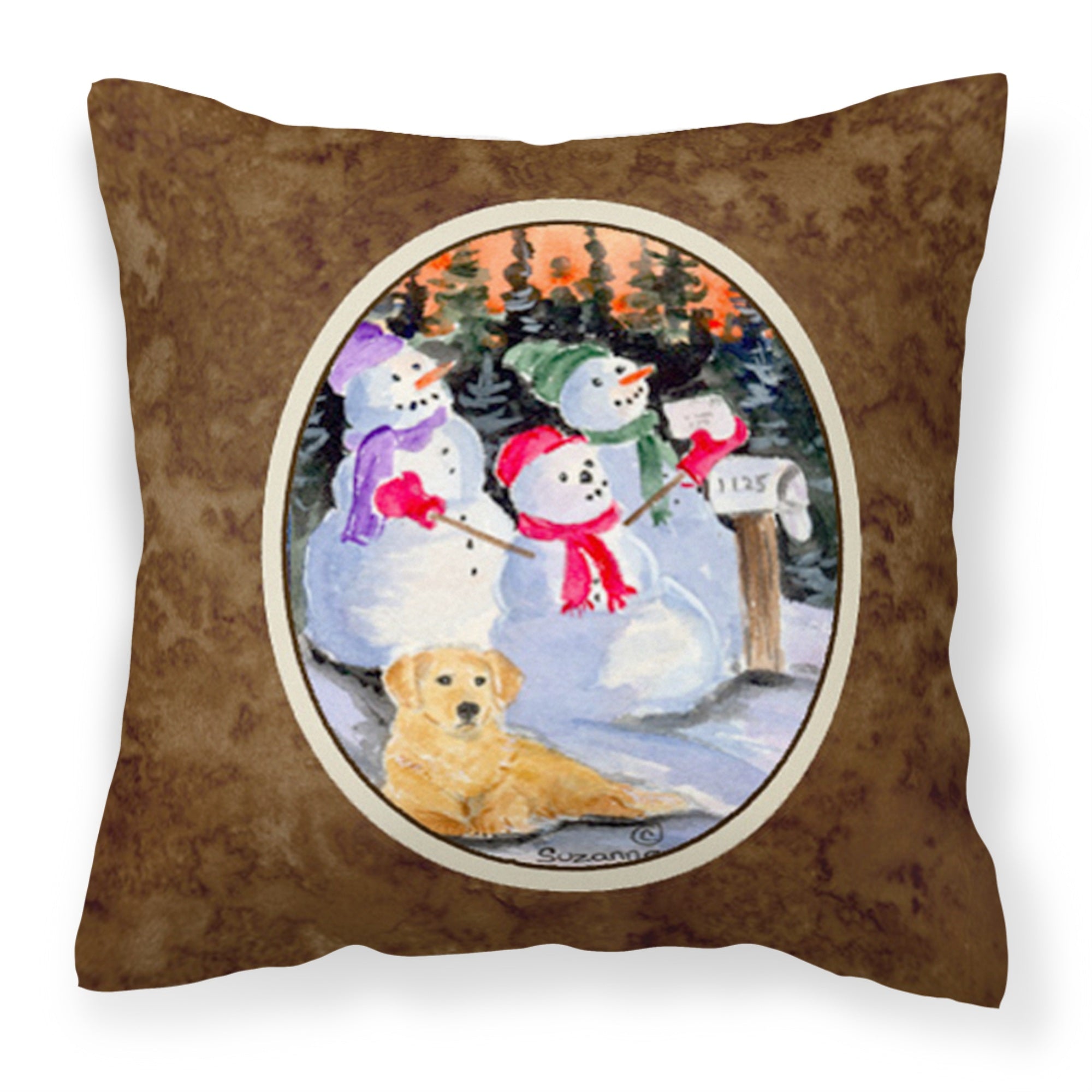 Caroline'S Treasures Ss8989Pw1414 Snowman With Golden Retriever Fabric Pillow, Large, Multicolor