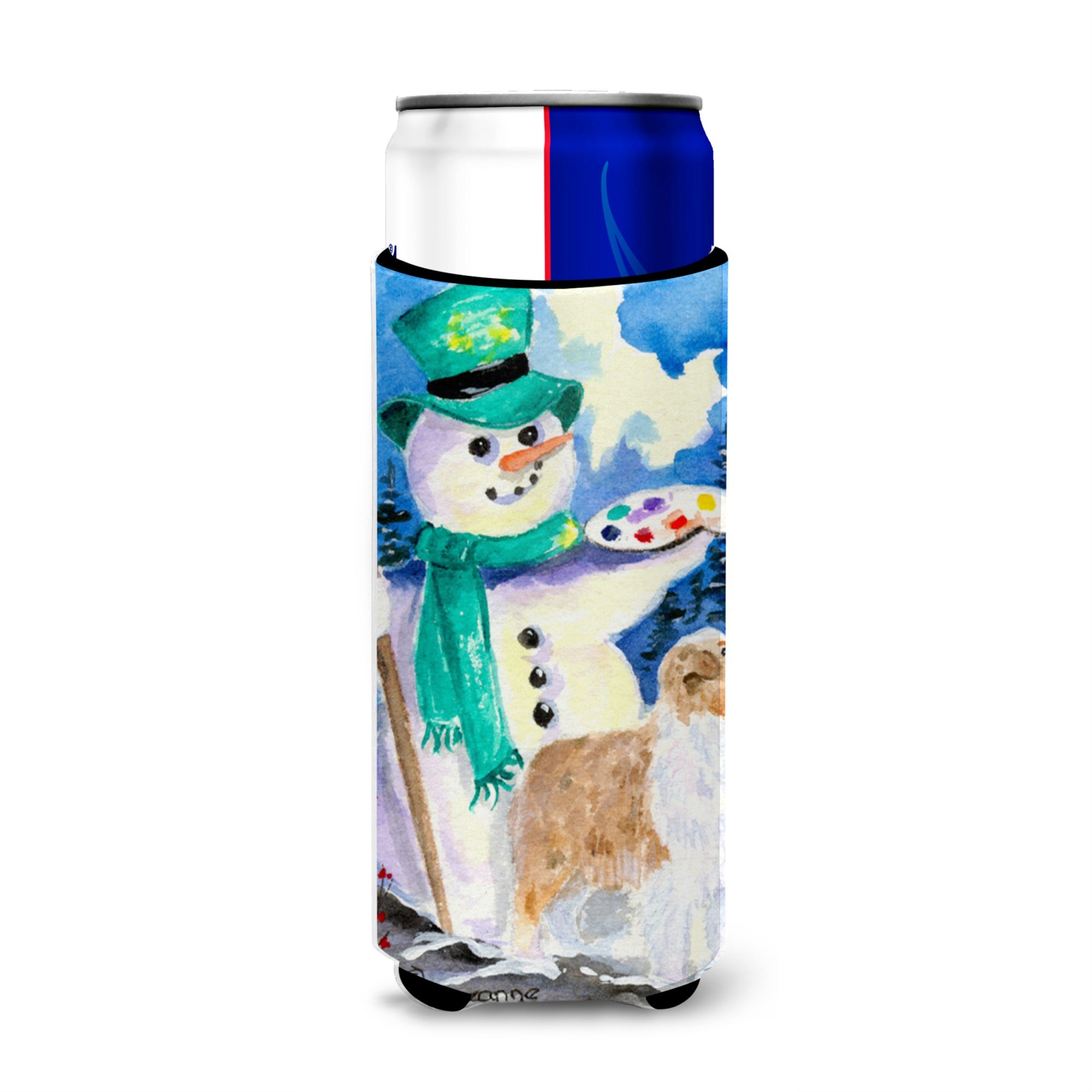 Snowman With Australian Shepherd Ultra Beverage Insulators For Slim Cans Ss8996Muk