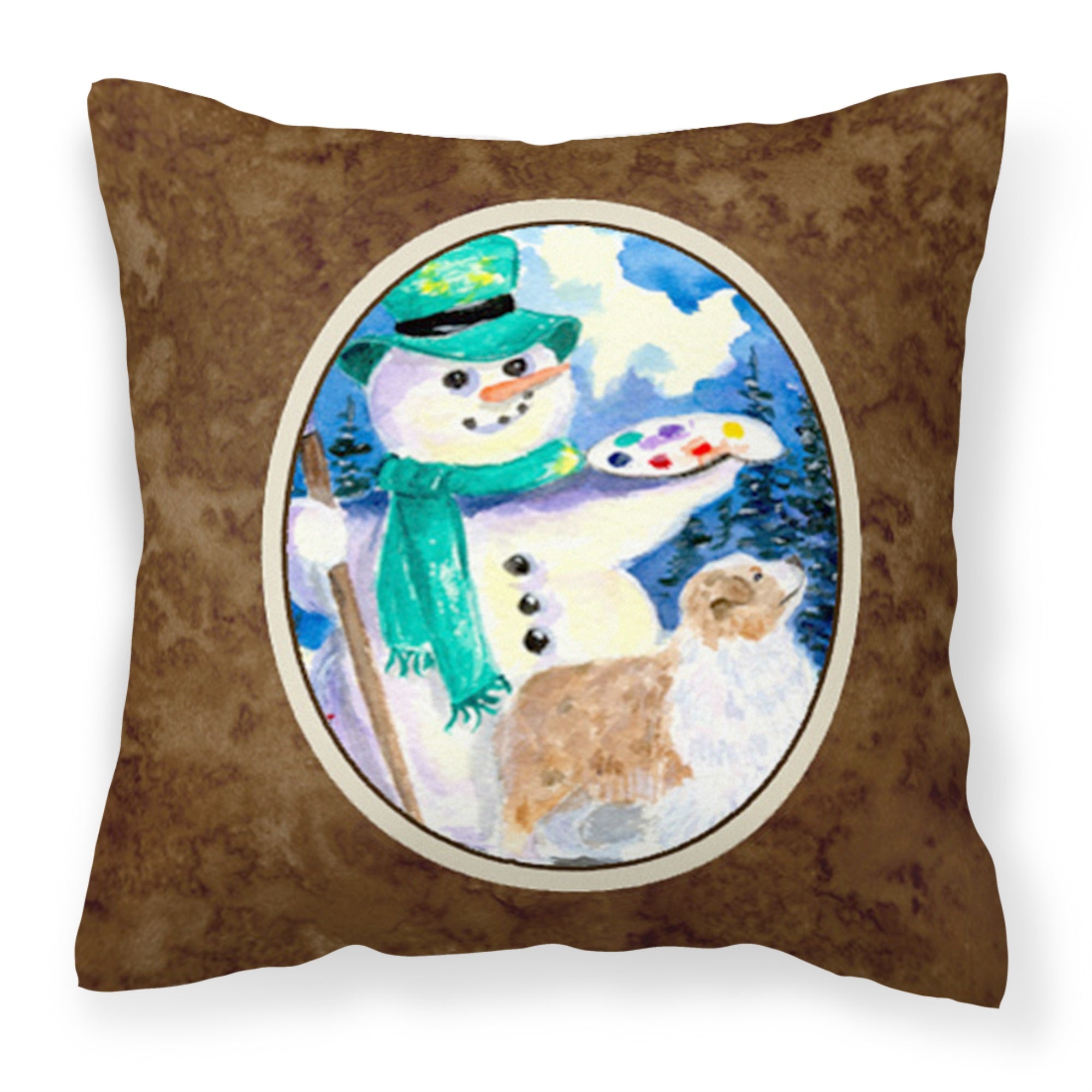 Caroline'S Treasures Ss8996Pw1414 Snowman With Australian Shepherd Fabric Pillow, Large, Multicolor