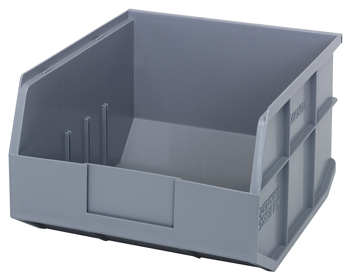 Stackable Shelf Bin, 11"W x 12"D x 7"H, autoclavable up to 250F, polypropylene, gray, made in USA, case of 6