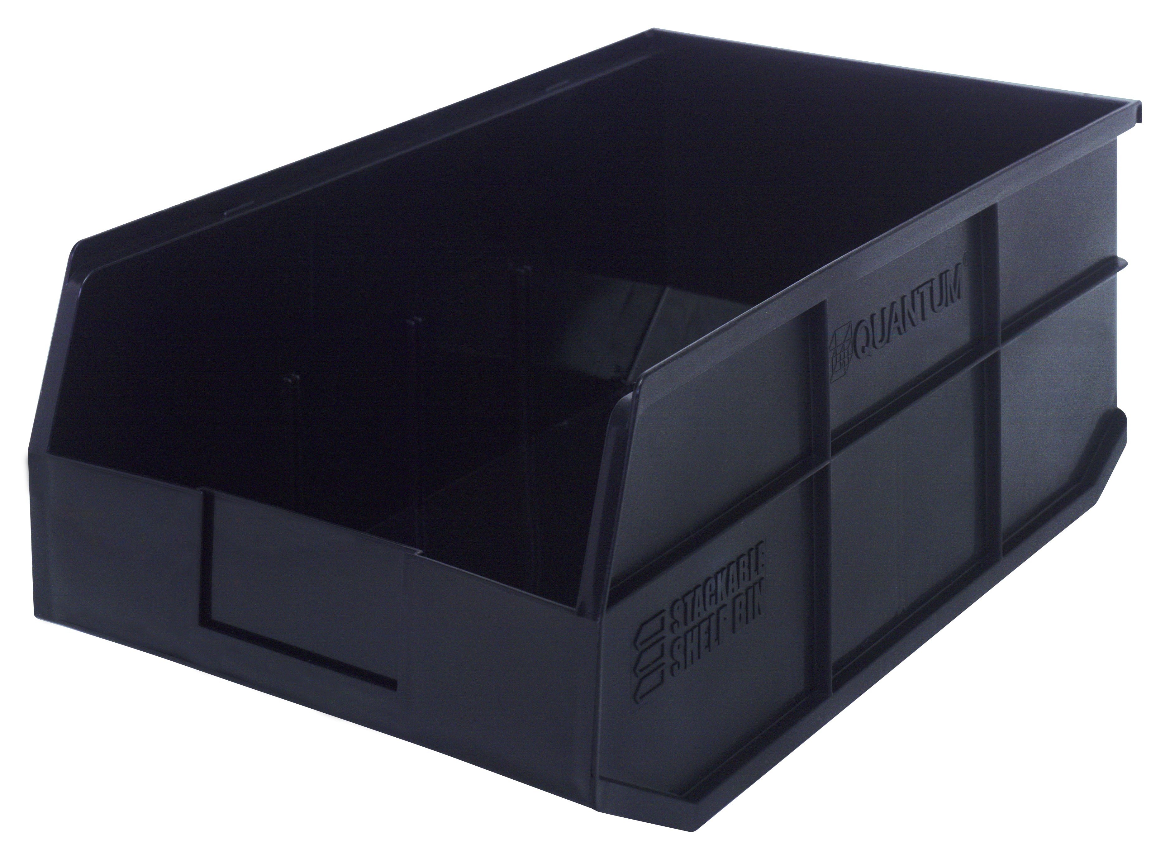 Stackable Shelf Bin, 11"W x 18"D x 7"H, autoclavable up to 250F, polypropylene, black, made in USA, case of 6