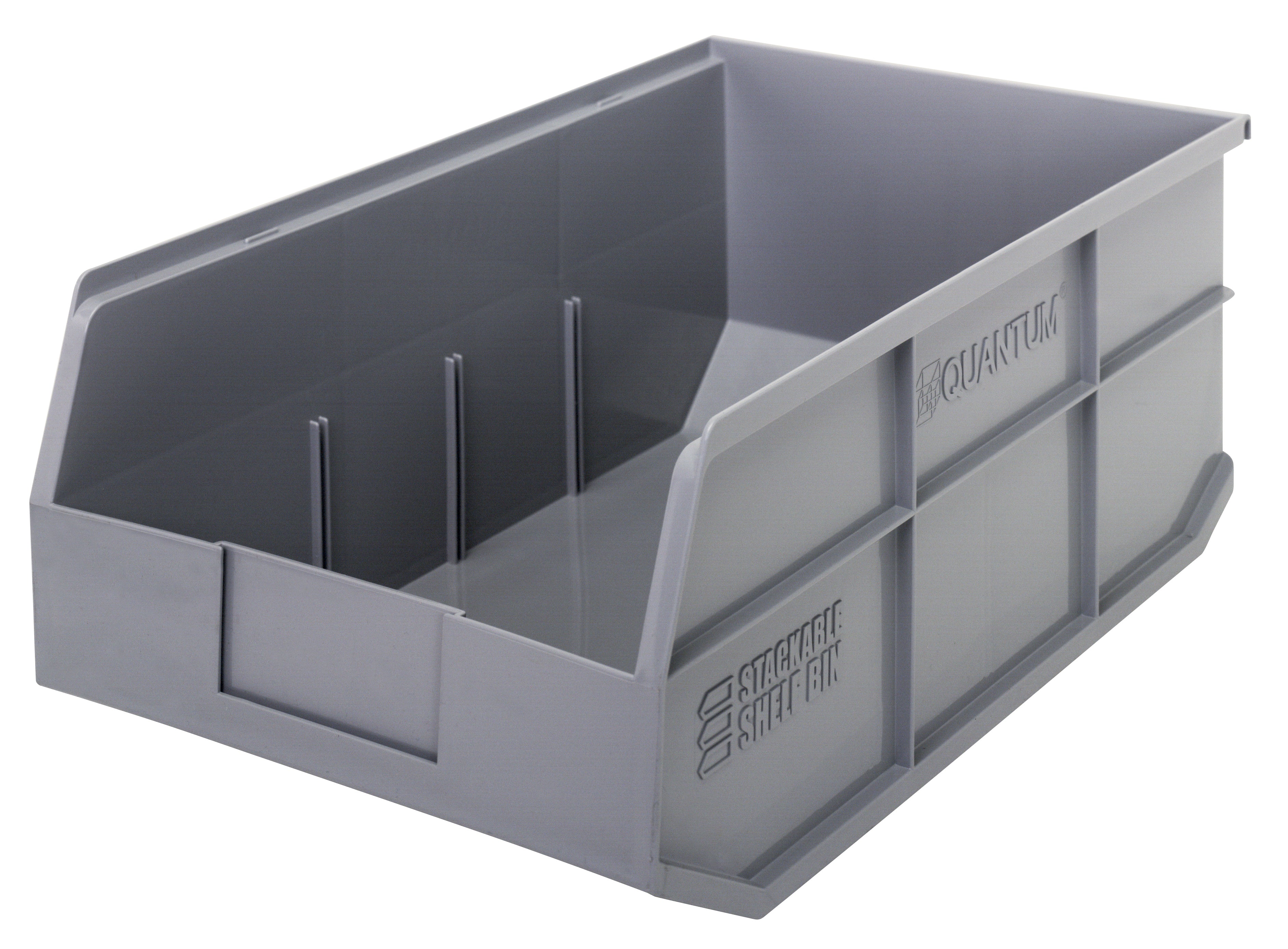 Stackable Shelf Bin, 11"W x 18"D x 7"H, autoclavable up to 250F, polypropylene, gray, made in USA, case of 6