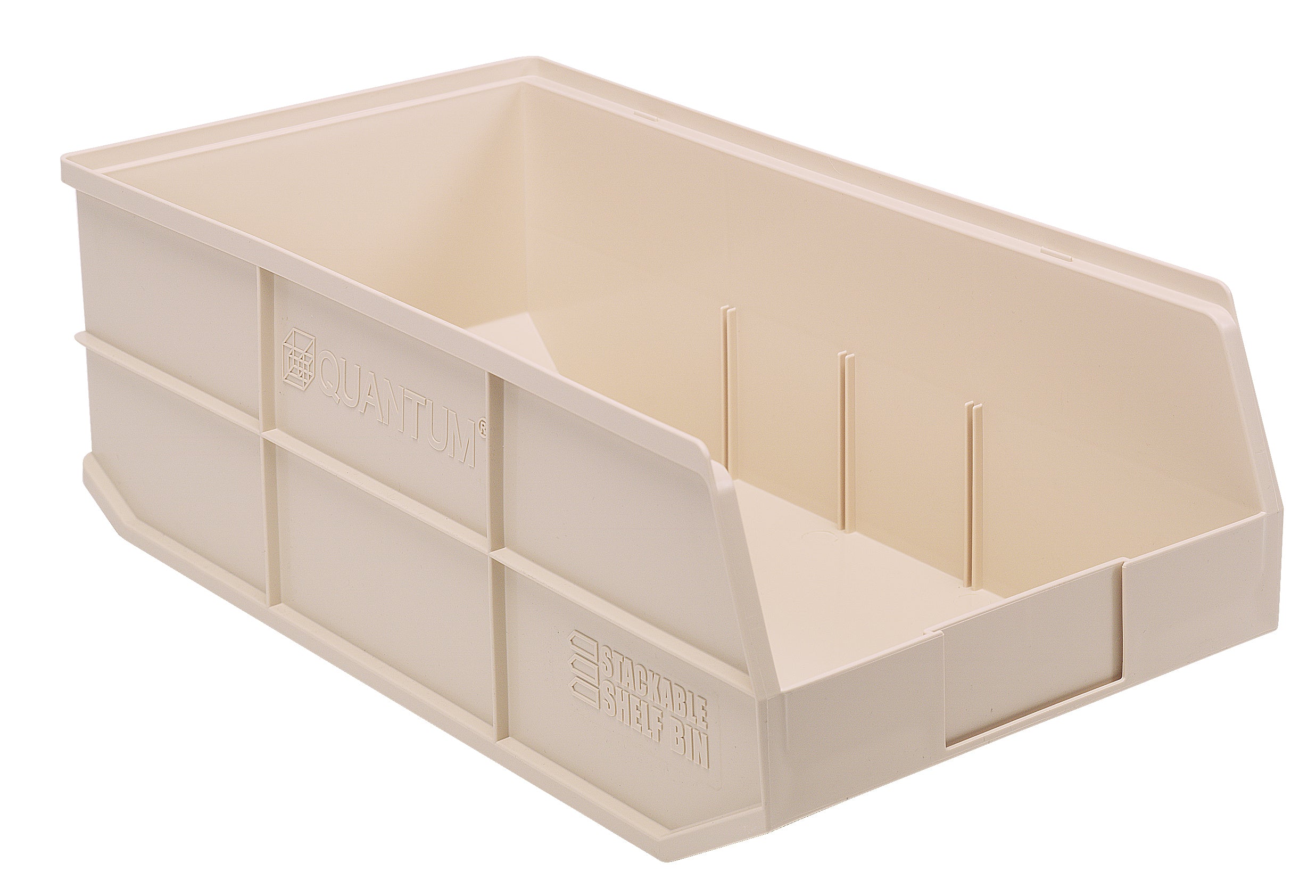Stackable Shelf Bin, 11"W x 20-1/2"D x 7"H, autoclavable up to 250F, polypropylene, ivory, made in USA, case of 6