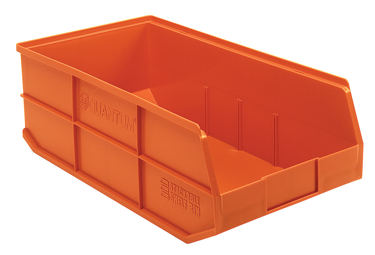 Stackable Shelf Bin, 11"W x 20-1/2"D x 7"H, autoclavable up to 250F, polypropylene, orange, made in USA, case of 6
