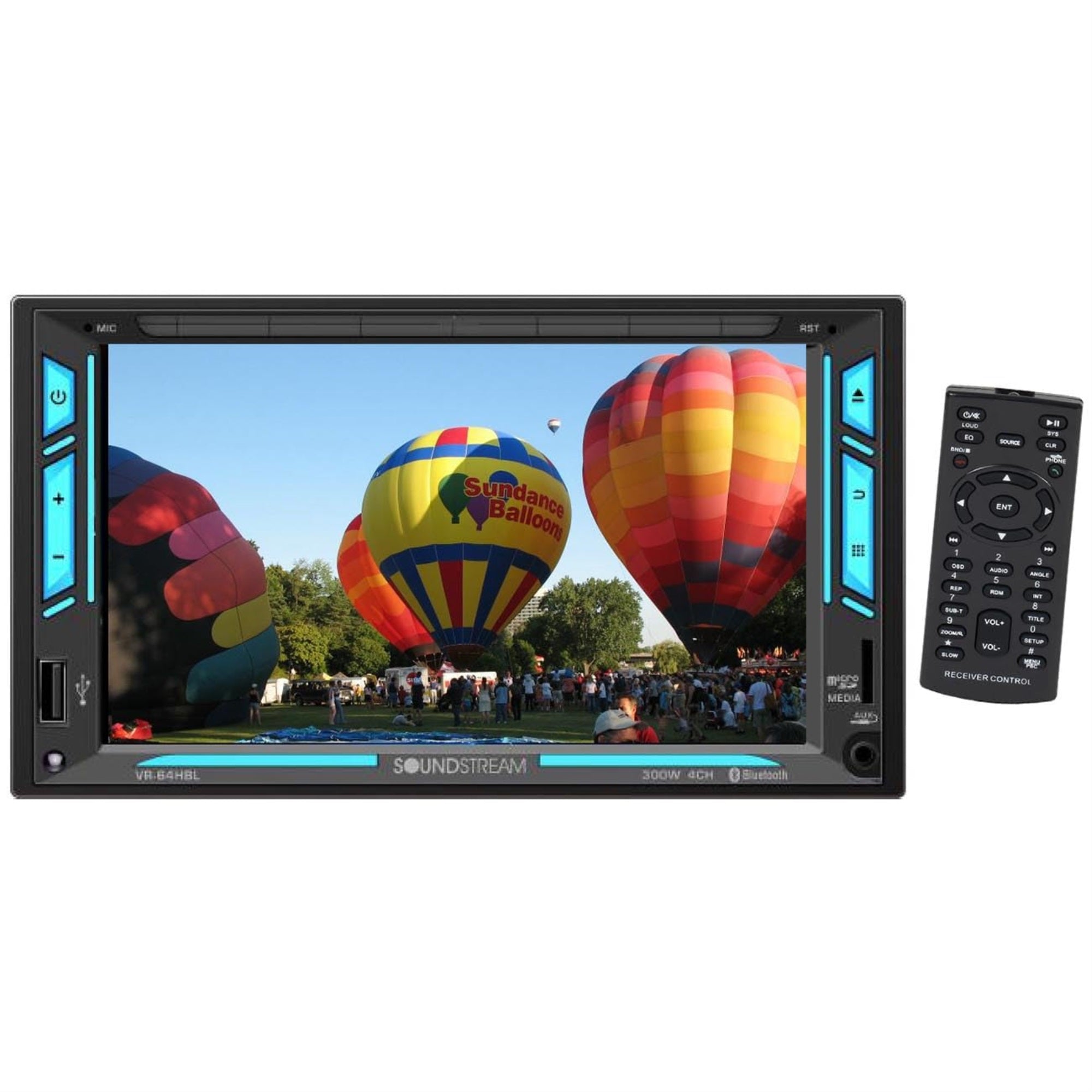 Soundstream Vr-64Hbl Double Din Car Stereo Receiver, 7 Inch Touchscreen Bluetooth Multimedia Radio Backup Camera Ready, Usb Sd Aux Mp3 Mp4 Media