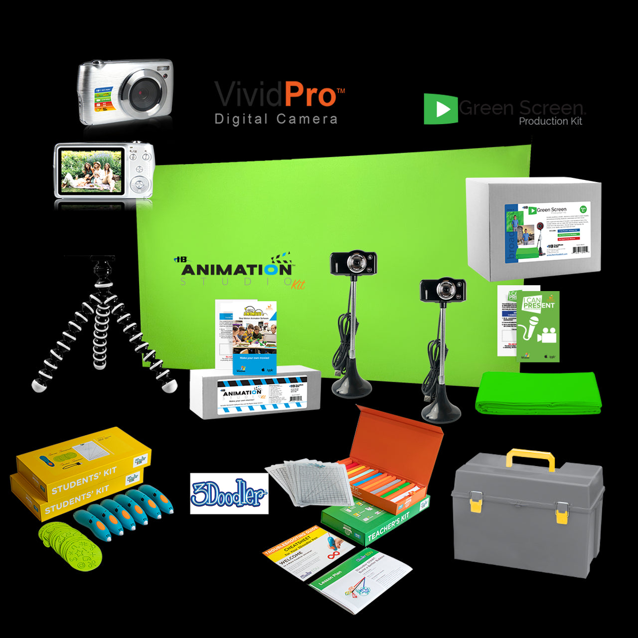 Steam / Stem Creators Kit Kit Contains: 1 Ani-Kit, 1 Grn-Kit, 1 3Doodler 8Spshalfed, 1 Cam17Sv, 1 Tpod18, Laminated Carry Case