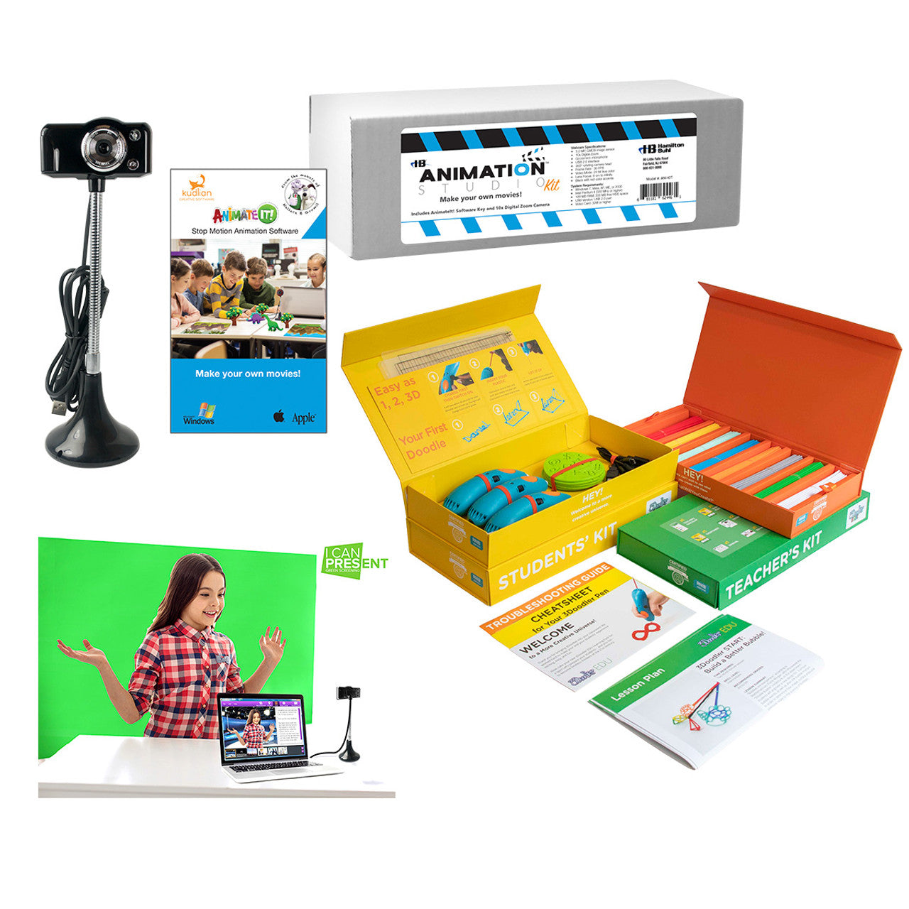Steam/Stem Content Producers' Deluxe Kit. Kit Contains,1 3Doodler 8Spshalfed, 1 Grn-Kit, 1 Ani-Kit