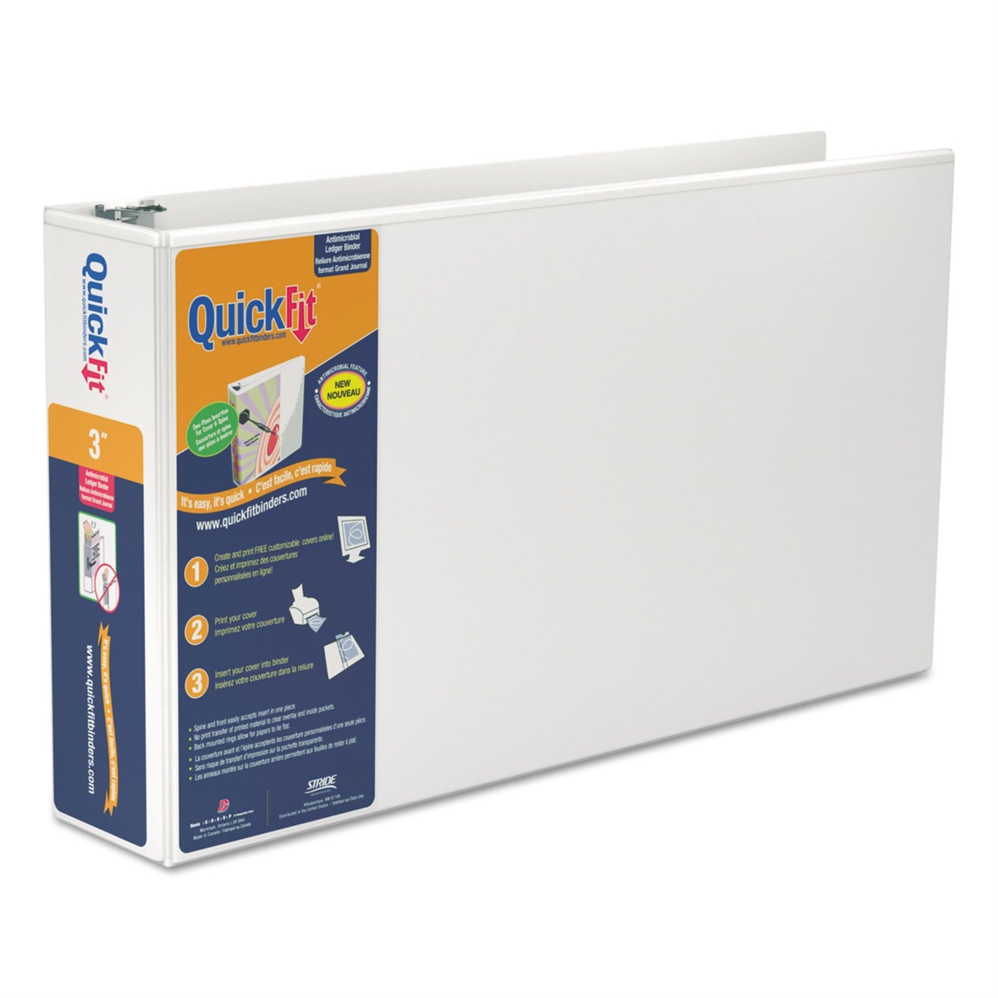 QuickFit Heavy Duty 11 x 17 Inch Landscape Spreadsheet View Binder, 3 Inch, Locking Angle D Ring, White (94050)