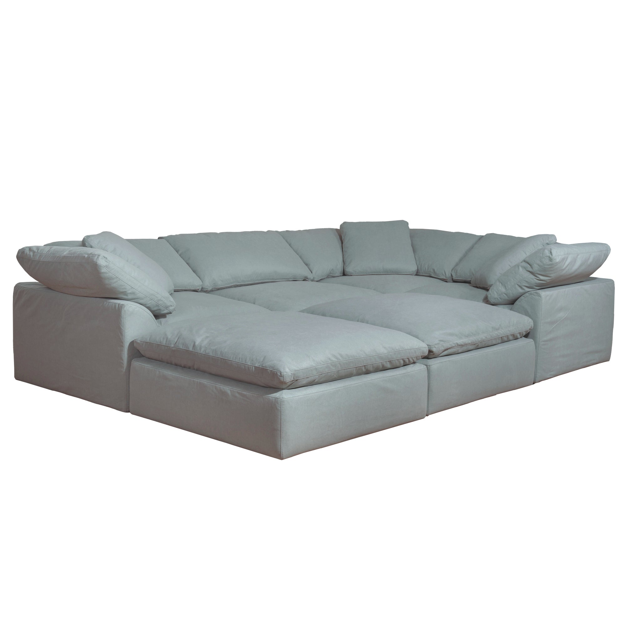 Sunset Trading Contemporary Puff Collection 6Pc Slipcovered Modular U-Shaped Pit Sectional Sofa, Performance Fabric Washable Wat