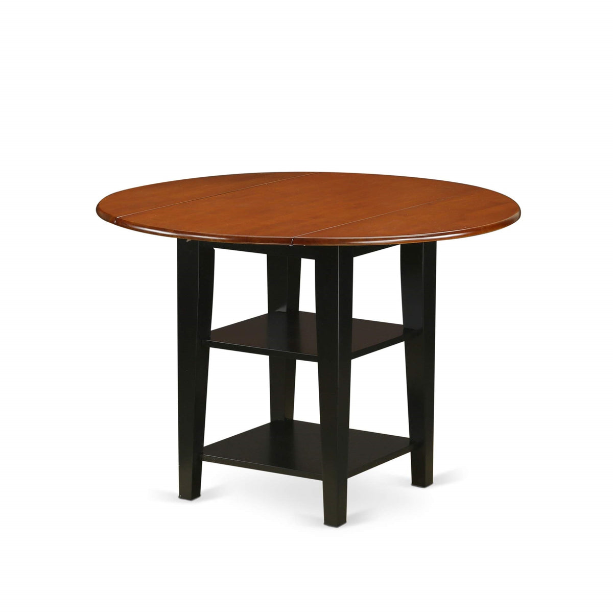 Casafoyer Suan5-Bch-W 5 Piece Dining Set Includes A Round Dining Room Table With Dropleaf & Shelves And 4 Wood Seat Chairs, 42X42 Inch, Black & Cherry