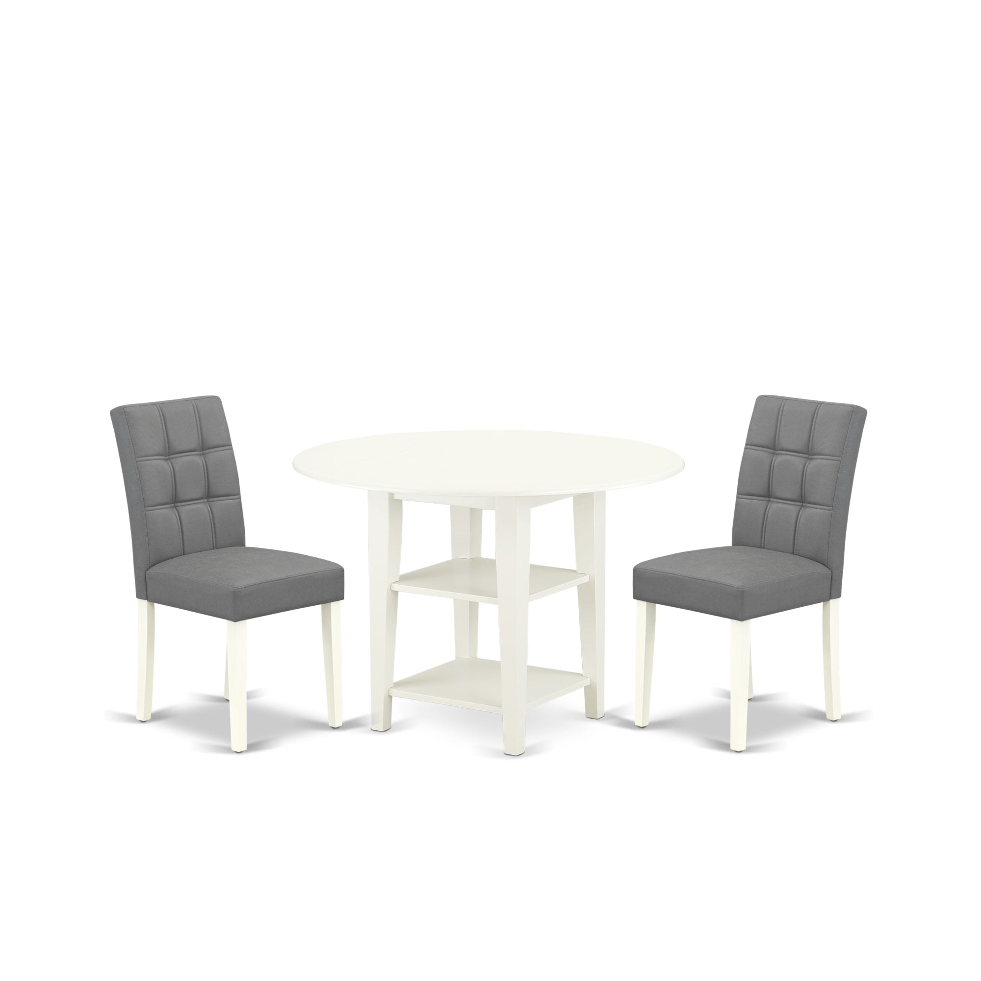 East West Furniture Suas3-Lwh-41 3 Piece Contain A Dining Table Set Wood Table And 2 Platinum Gray Faux Leather Kitchen Chairs With Stylish Back- Linen White Finish