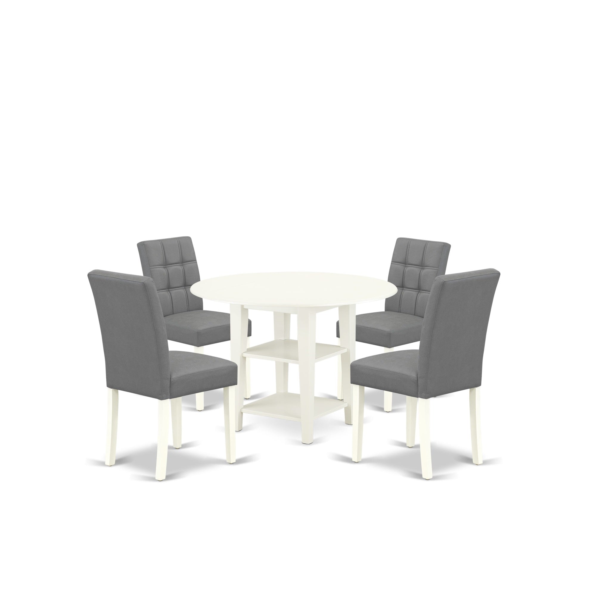 East West Furniture Suas5-Lwh-41 5 Piece Dinner Table Set Includes Amodern Dining Table And 4 Platinum Gray Faux Leather Mid-Century Chairs With Stylish Back- Linen White Finish
