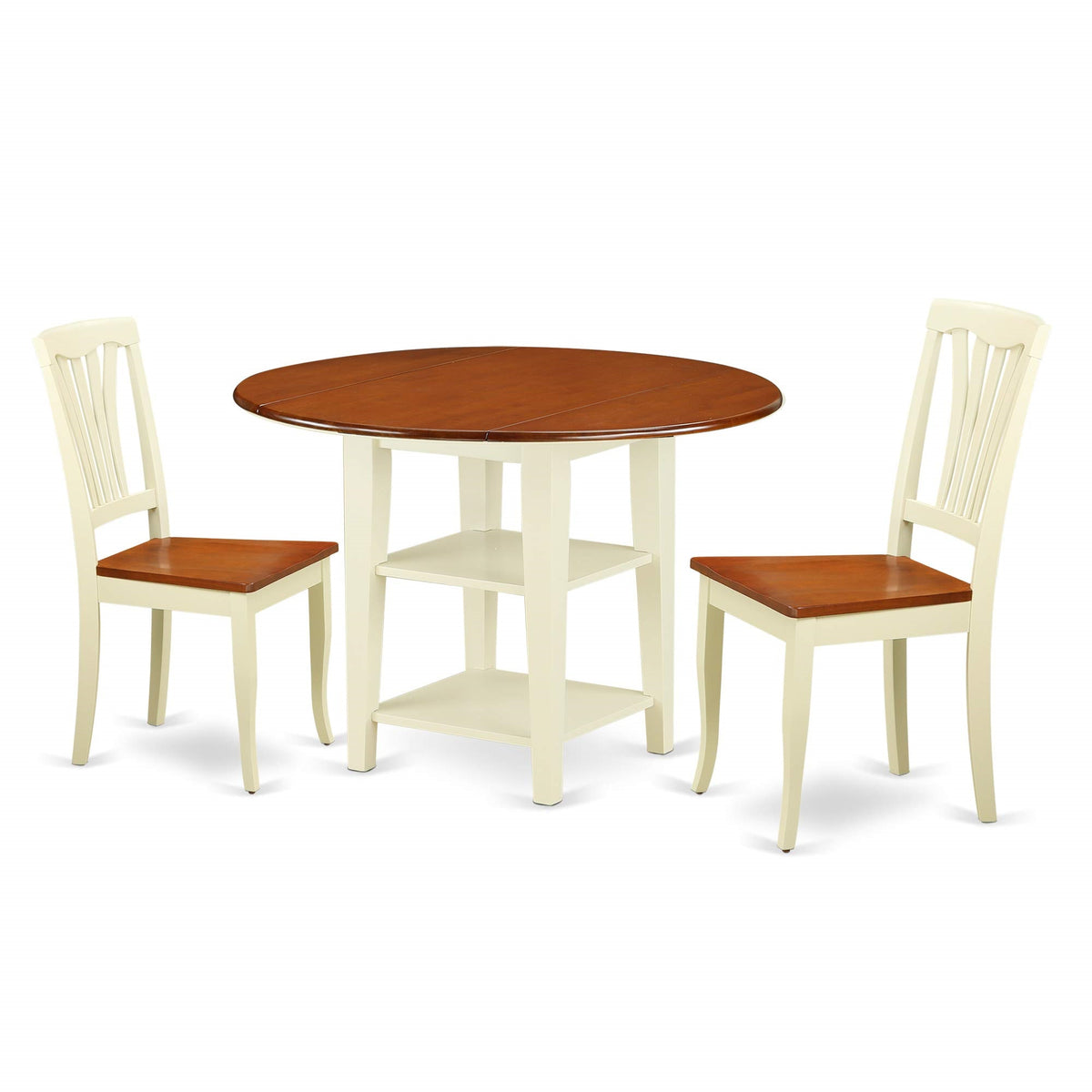 East West Furniture Suav3-Bmk-W 3 Piece Sudbury Dining Set With A Round Table And 2 Dinette Chairs With Wood Seat, Warm Buttermilk And Cherry Finish, 42 X 42 X 30