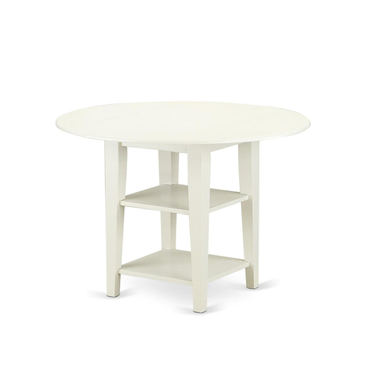 Casafoyer Suda3-Lwh-W 3 Piece Dining Room Table Set Contains A Round Dining Table With Dropleaf & Shelves And 2 Wood Seat Chairs, 42X42 Inch, Linen White