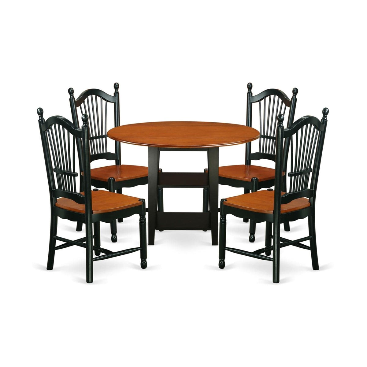 Casafoyer Sudo5-Bch-W 5 Piece Dining Set Includes A Round Dining Room Table With Dropleaf & Shelves And 4 Kitchen Chairs, 42X42 Inch, Black & Cherry
